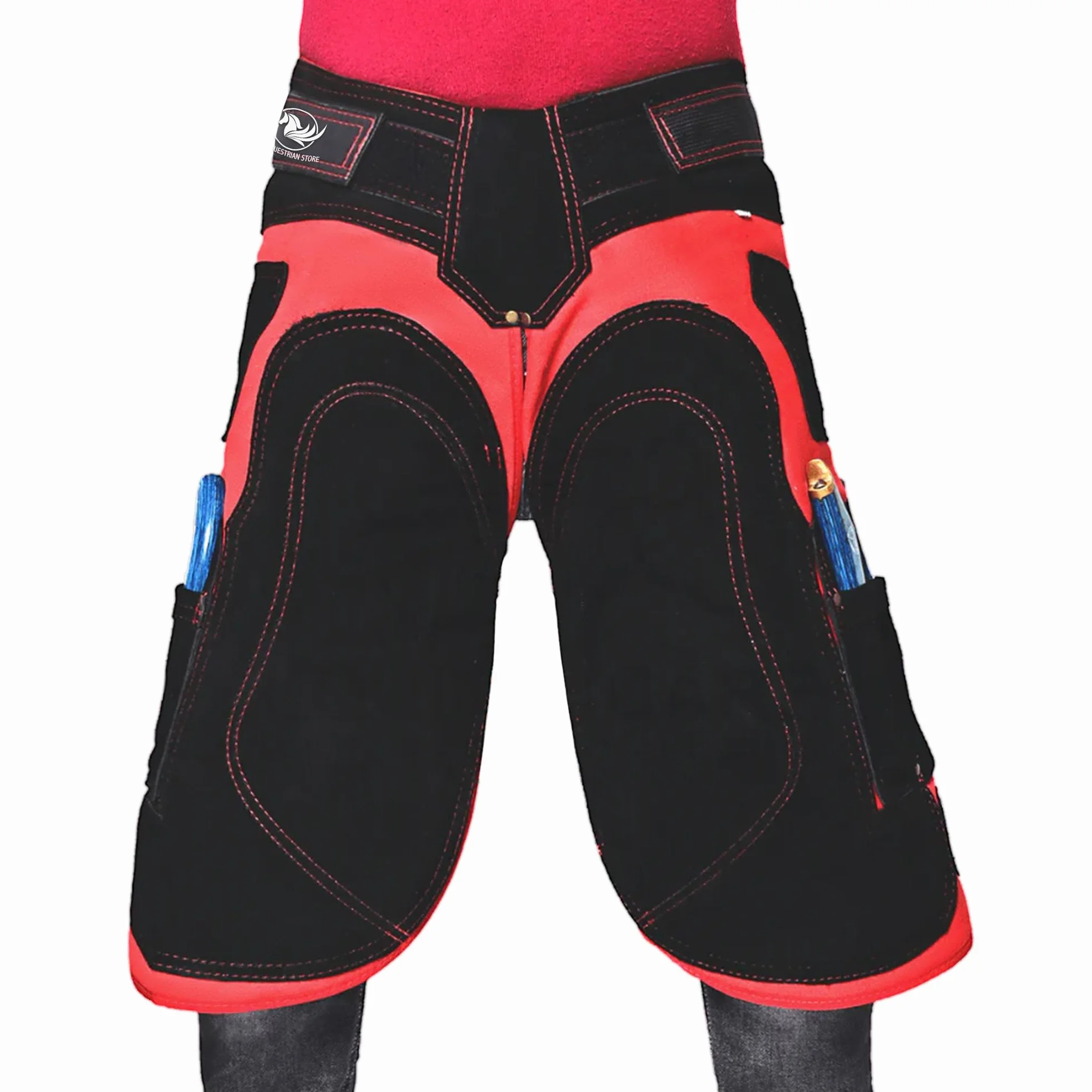 Grembiuli in vera pelle scamosciata 59 cm Rosso & Nero per zoccoli utensili trimmer chaps
