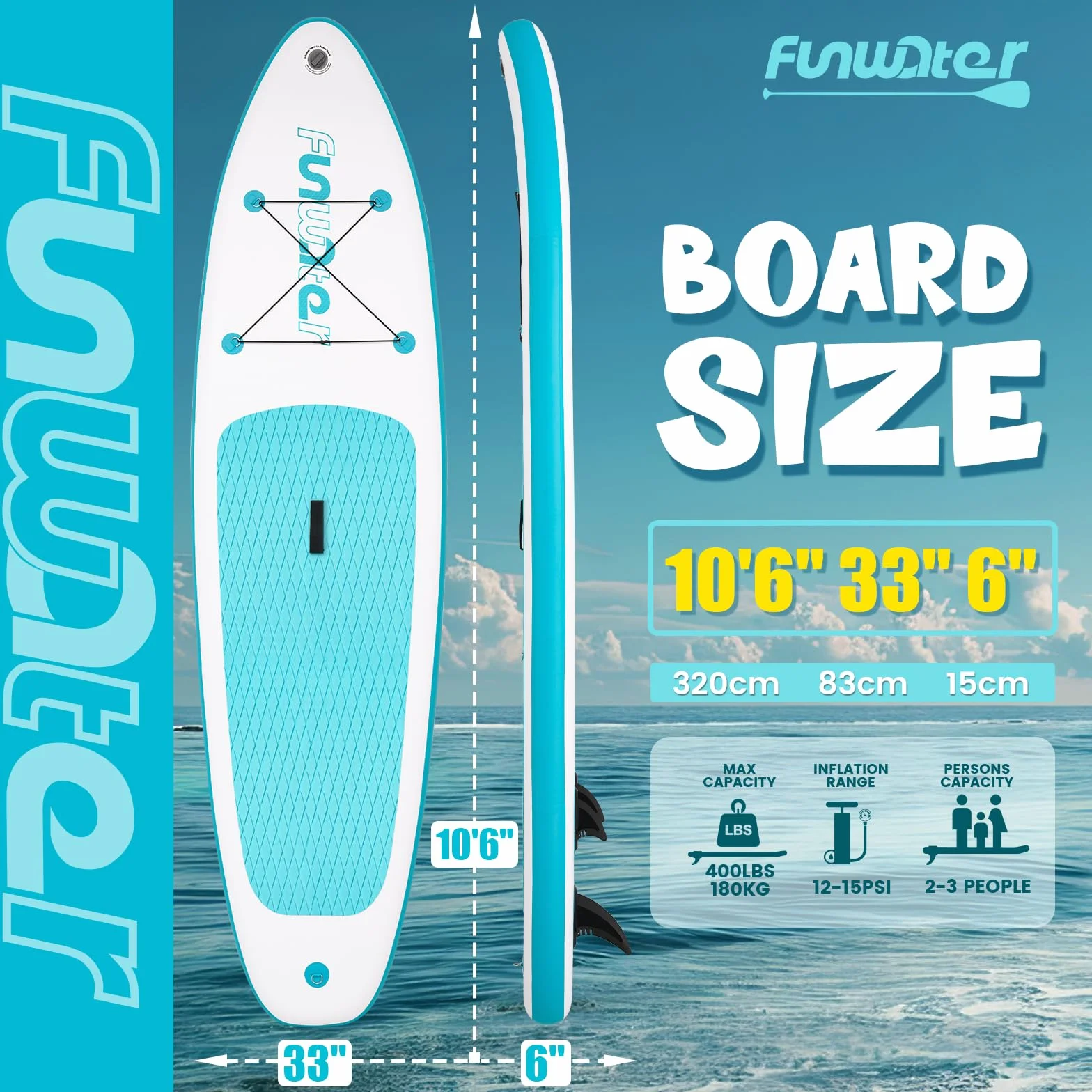 FunWater Tavola SUP Gonfiabile Ultra Leggera Accessori Completi Pagaia Regolabile Pompa Zaino Leash Pinne