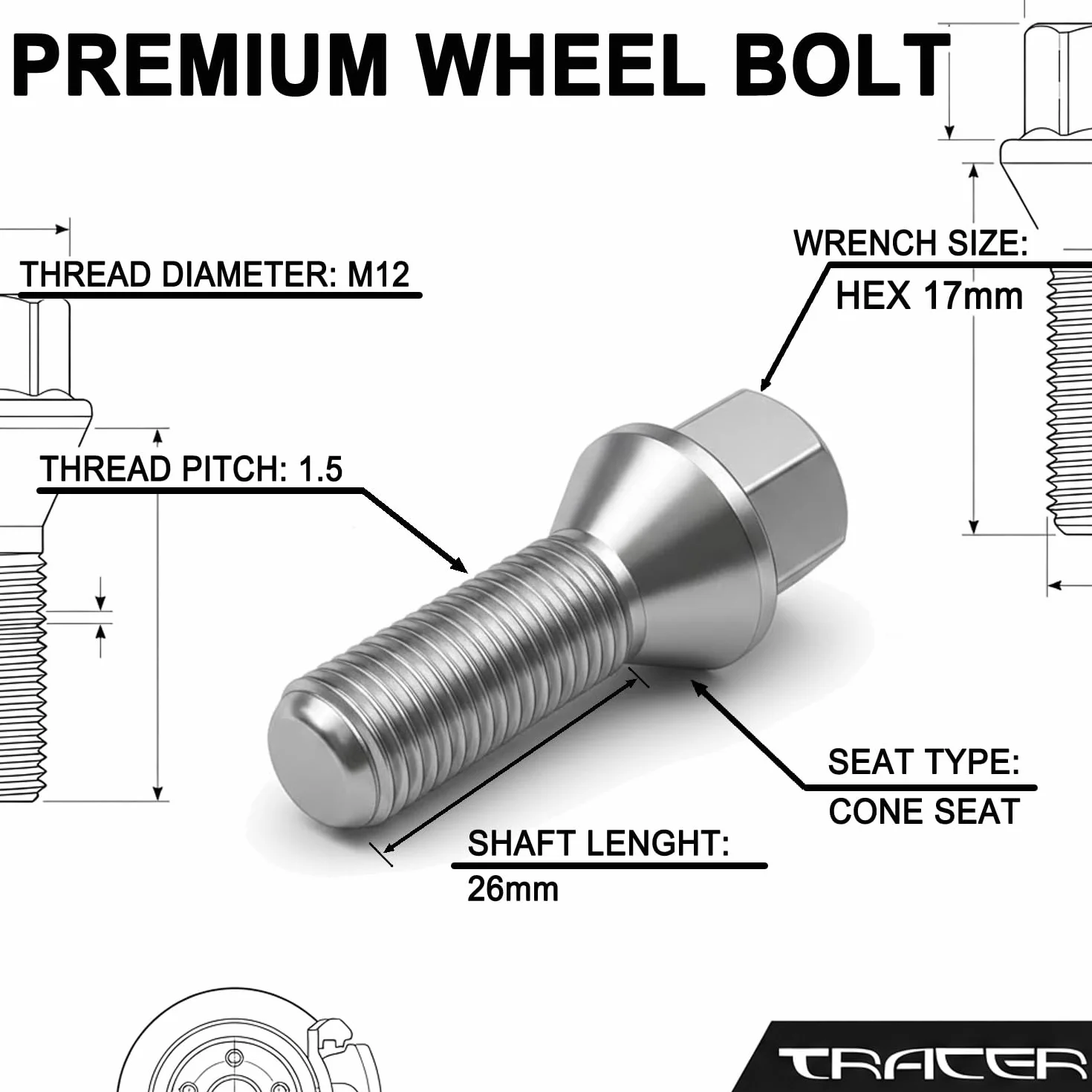 20 bulloni per ruote con flangia conica M12 x 1,5, 26 mm, compatibili con Mini, Dacia, BMW, Smart
