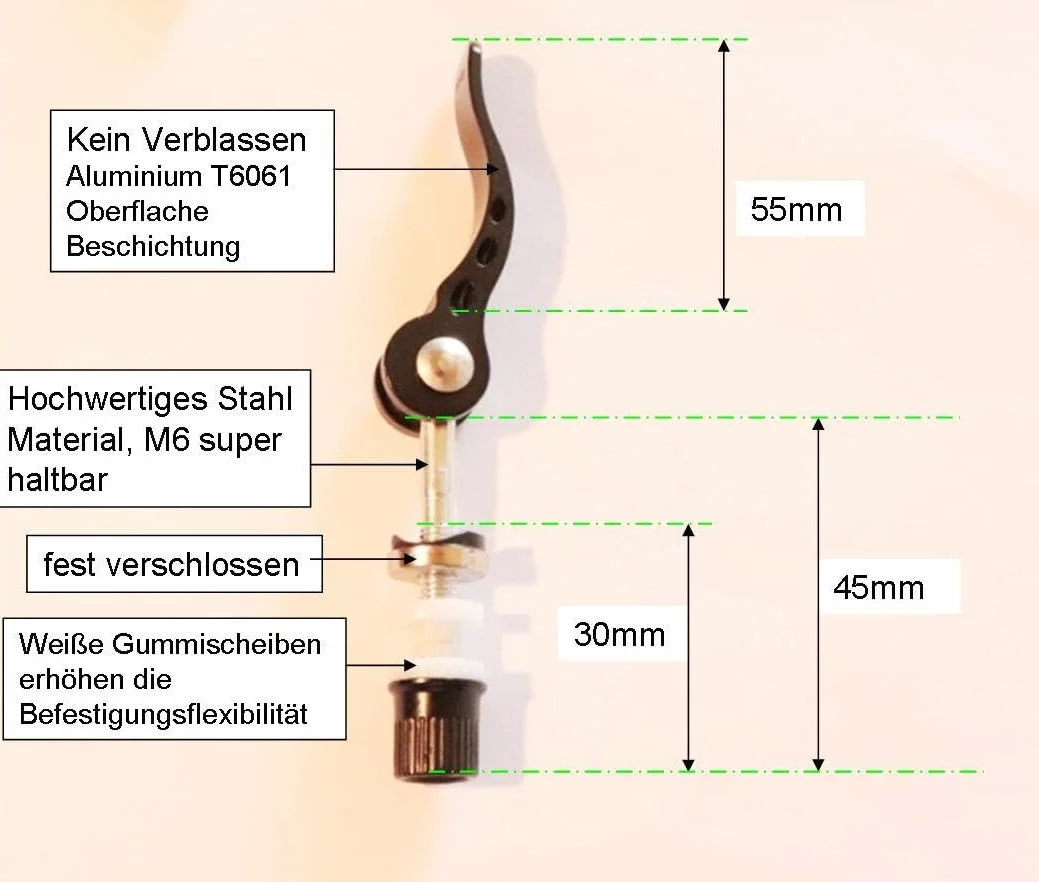 Morsetti a sgancio rapido Quick-Release M6x55 mm in alluminio 6061-T6 per MTB, bici da corsa e city bike