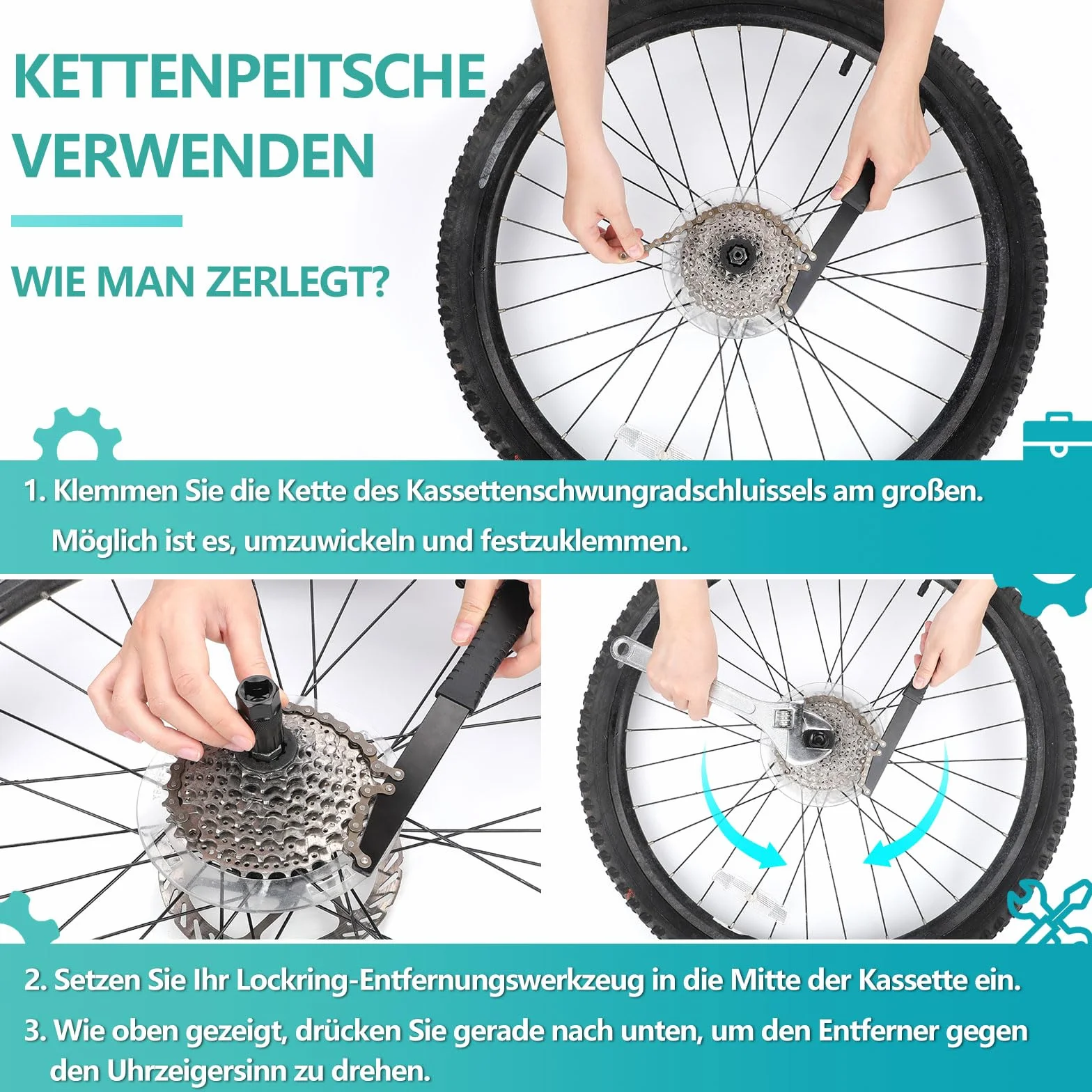 Homord Kit Attrezzi Bici, Chiave a Frusta e Pacco Pignoni, Rimozione Catena Freewheel