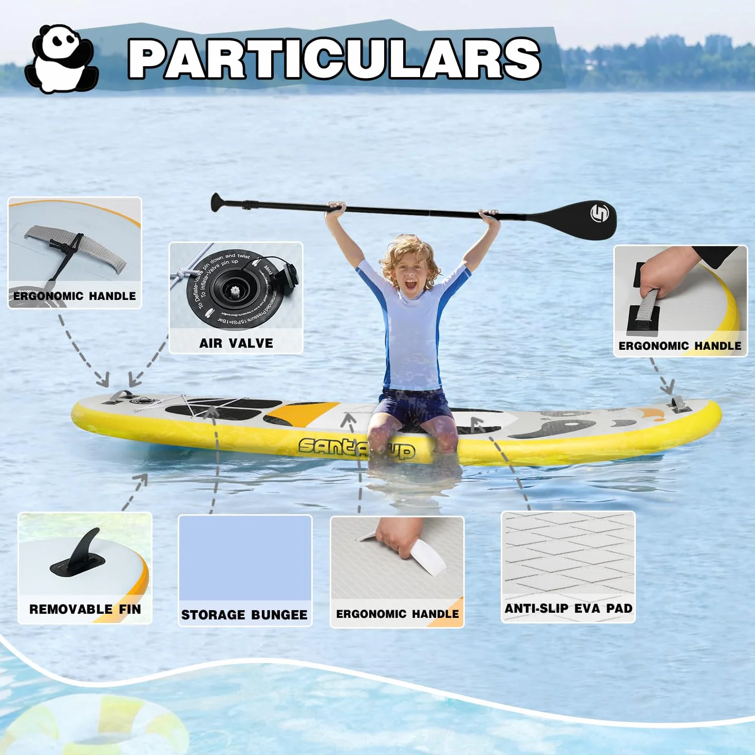 Tavola gonfiabile per bambini 2,4 m con panda antiscivolo pompa a mano