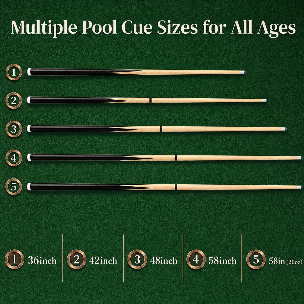 36 Inch 48 Inch 58 Inch Pool Cue Stick Hardwood Billiard Cue Stick for Adults Youth Kids
