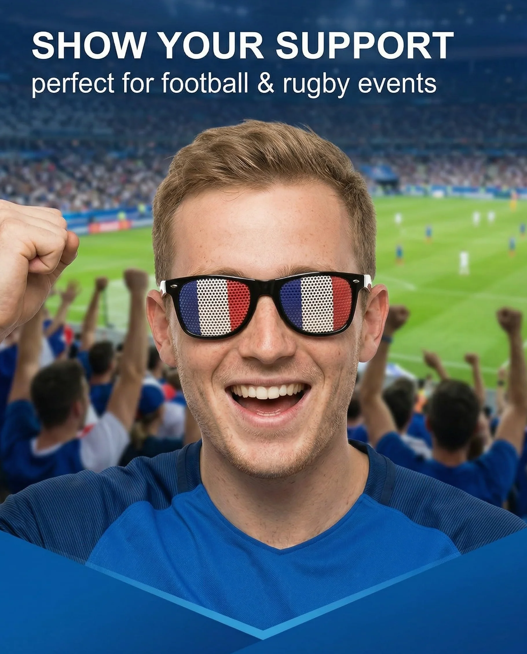 Occhiali Supporter Francia Set 2 Paia Blu Bianco Rosso Accessorio per Tifosi Calcio Rugby