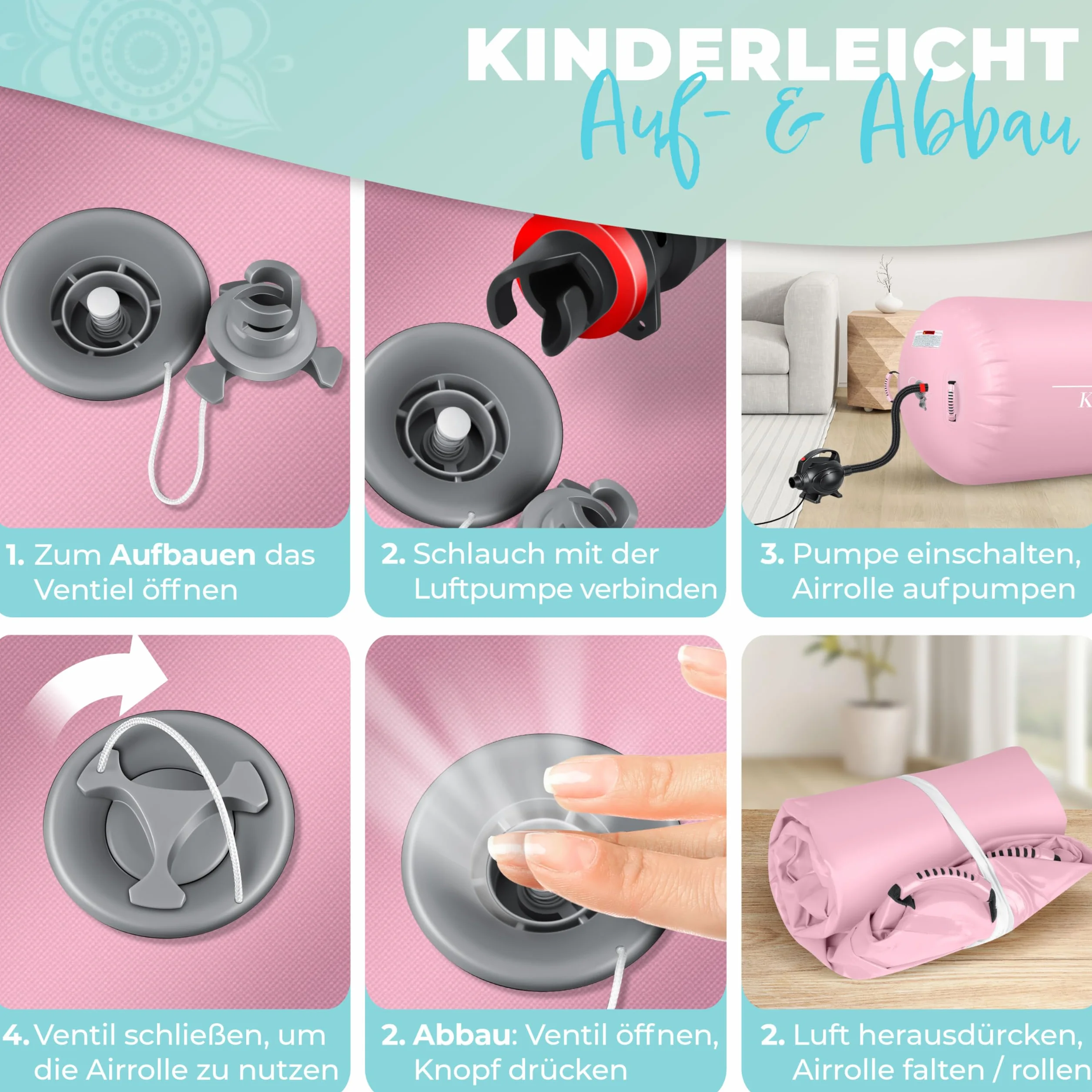 KESSER® Air Roll Airtrack, rullo gonfiabile, per ginnastica, con borsa per il trasporto e pompa ad aria, a barile, per la ginnastica, per lo yoga, per il fitness,