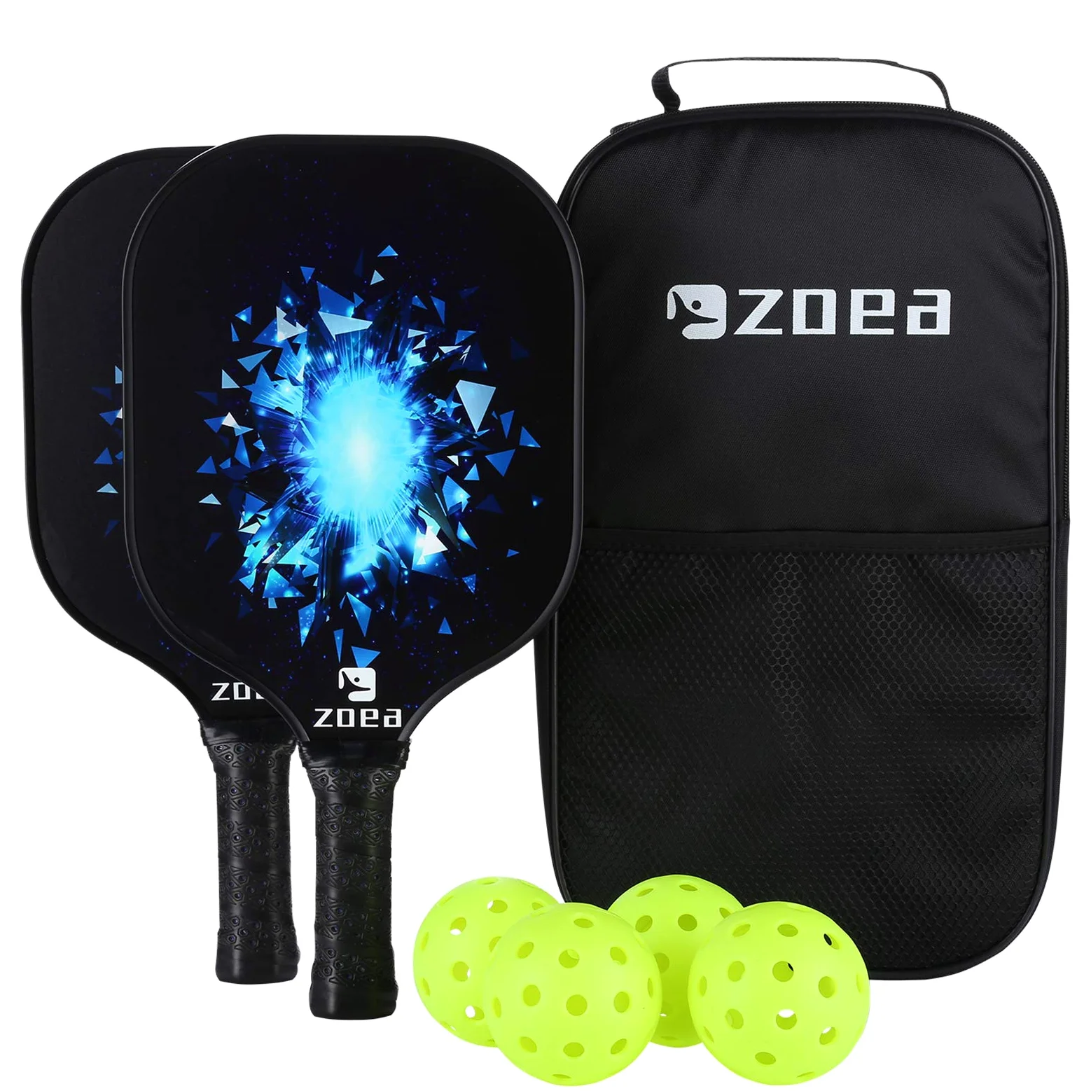 ZOEA - Racchetta da pickleball, in grafite con superficie in fibra di carbonio e nucleo in composito a nido d'ape in polimero per esterni e interni, durevole e leggero, confezione da 2