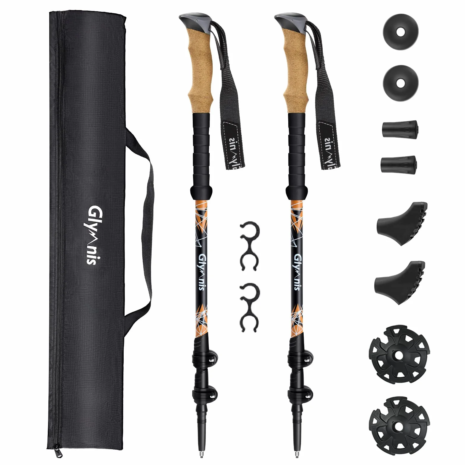 Bastoncini Da Trekking 3 Sezioni in Fibra Di Carbonio Ultraleggero Telescopico 65-135cm Con Sistema Di Blocco Rapido E Impugnatura in Sughero