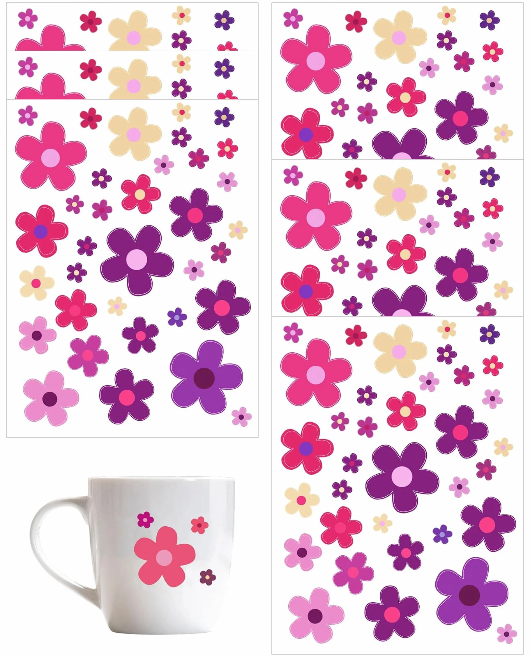 Adesivi Impermeabili Fiori per Bici, 6 Pezzi Decorativi per Bicicletta, Auto, Moto, Sticker Colorati Resistenti all'Acqua