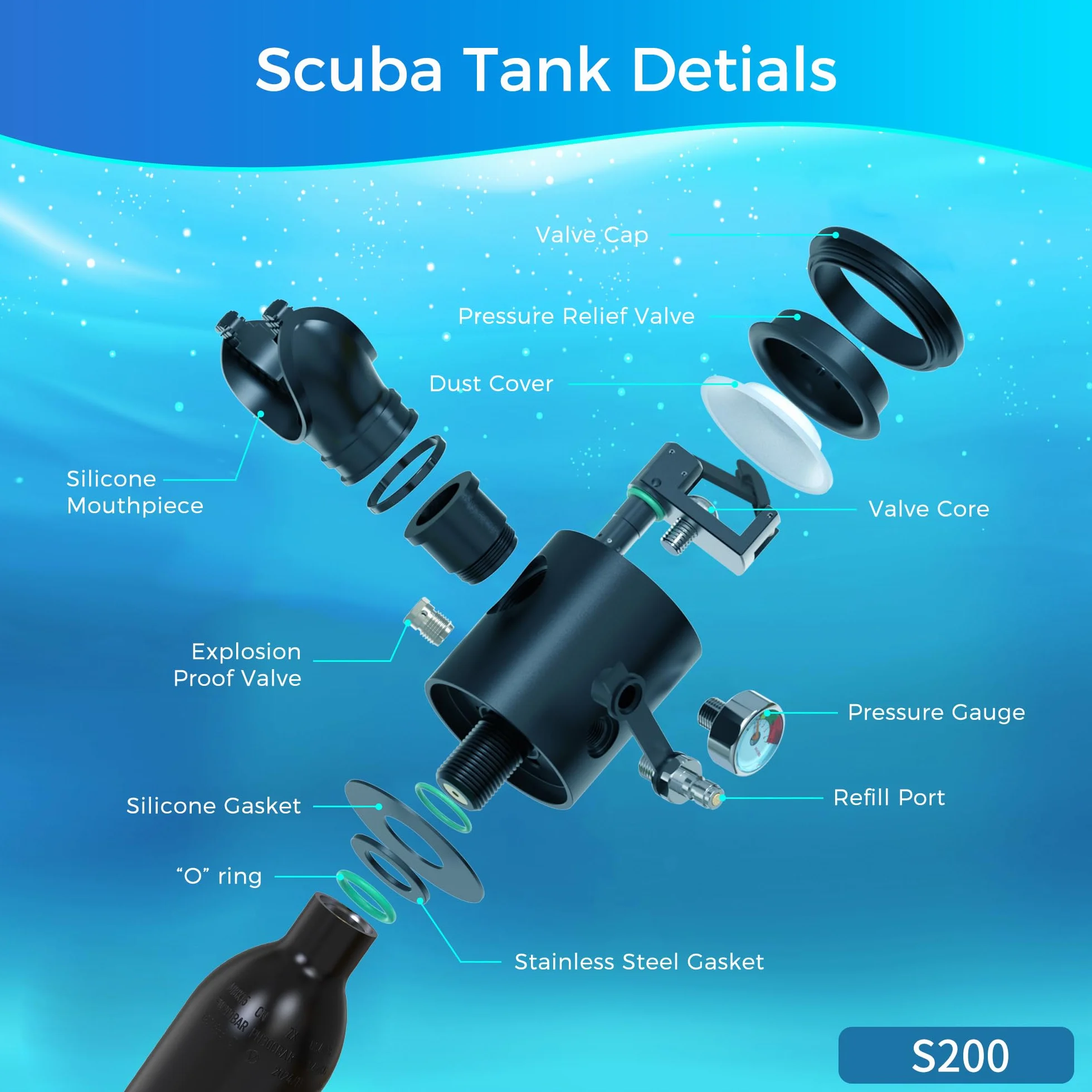 Bombola per immersioni subacquee 0.5L TUDIVING mini ossigeno maschera snorkeling kit
