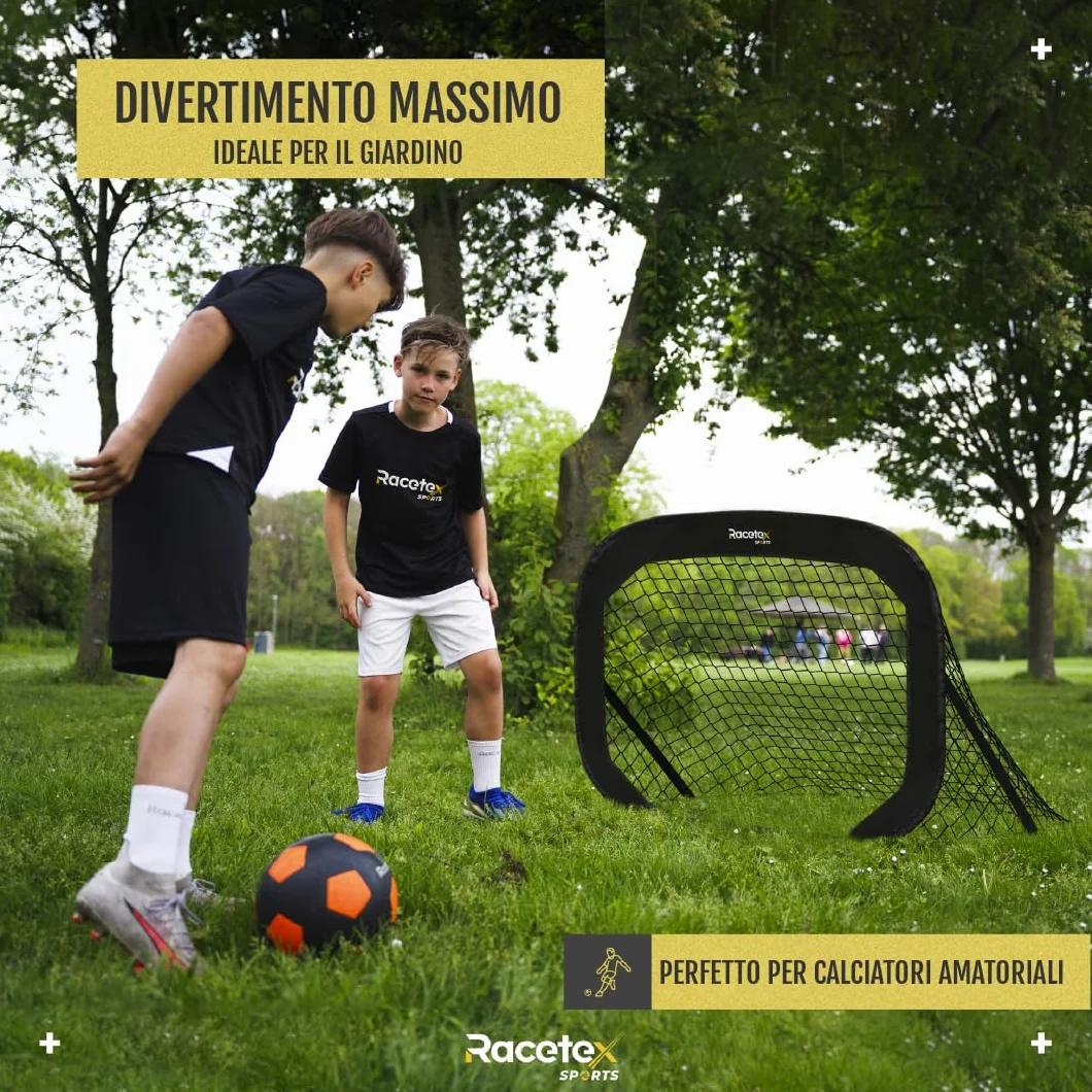 Racetex Cancelli da calcio per bambini set 2 pezzi con aste in fibra di vetro rinforzata