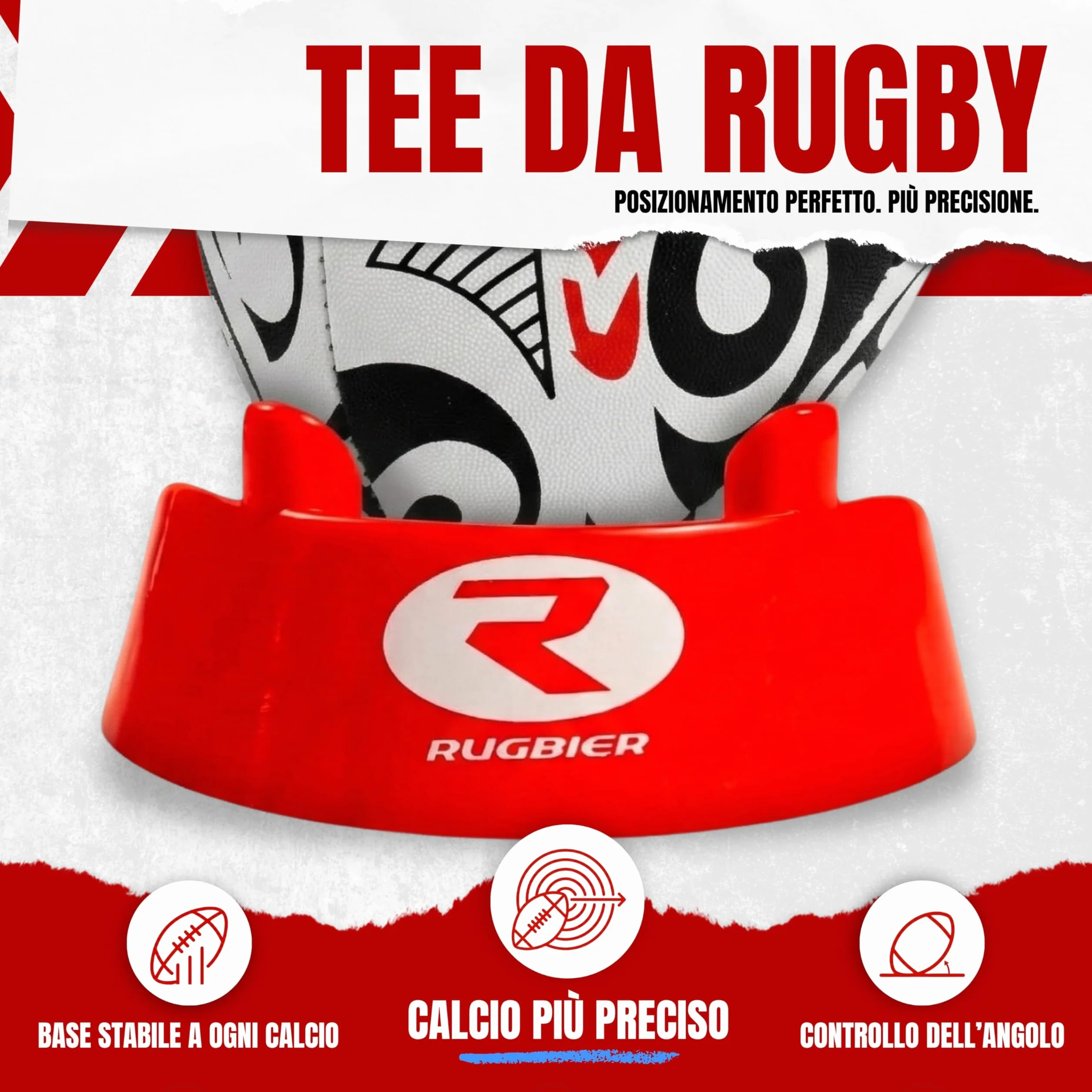 Tee da Rugby Professionale Standard Rosso – Supporto per Calci e Allenamento