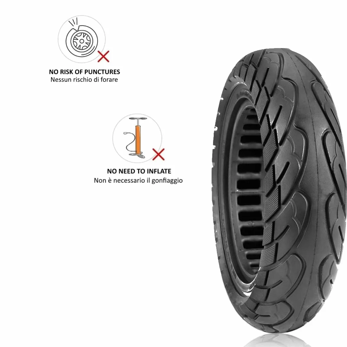 ECOVELO Pneumatico Solido 10x2.125 Antiforatura Ruote 10" per Monopattino Elettrico