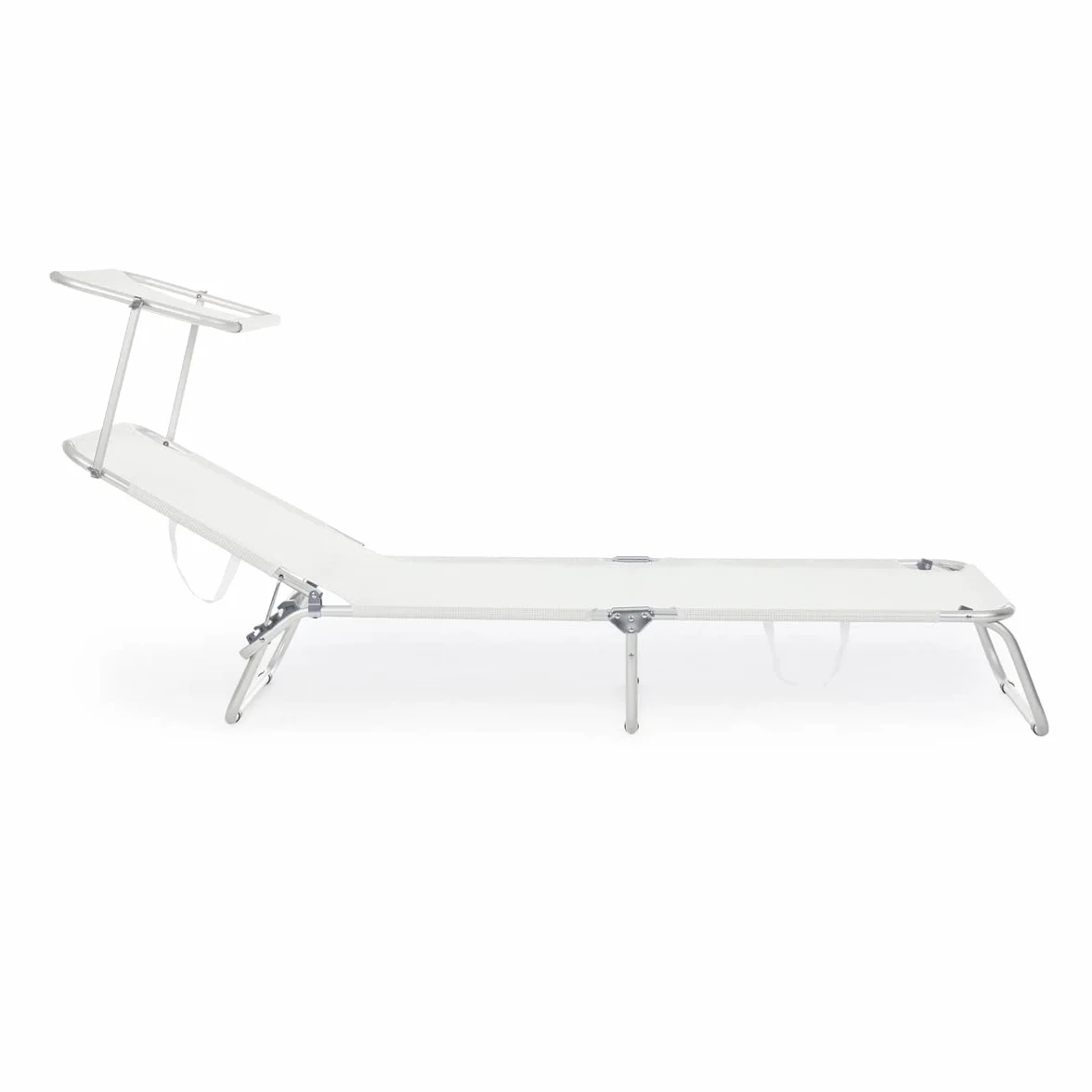 Yellowshop - Set 2 Lettini Prendisole con Tettuccio Parasole CROSS, Pieghevoli, Schienale Reclinabile, Alluminio Leggero, Giardino, Spiaggia, Piscina, Colori Blu Mix e Bianco (Bianco)