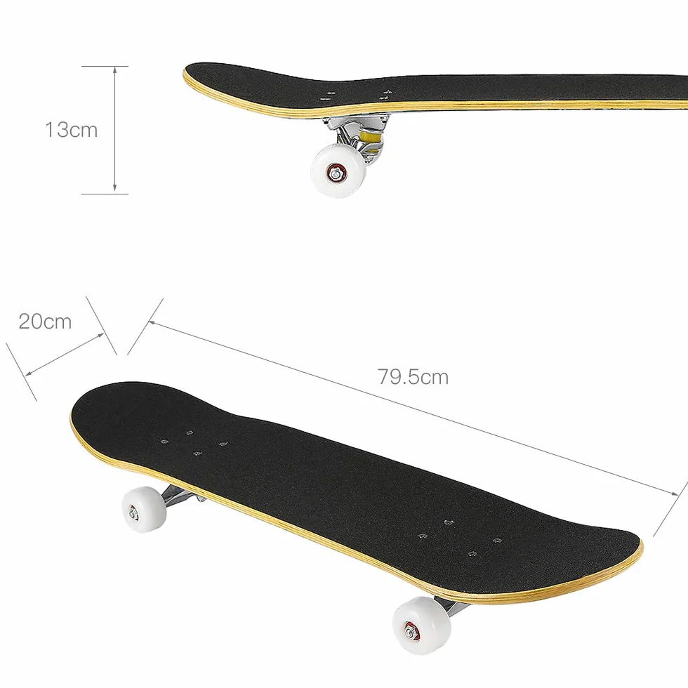 Skateboard a 7 strati, Skateboard Completo,7 Strati di Acero, Concave Skateboard,Cambini,Junior,Principianti, Adulti,Guida Flessibile,Portata 100 kg