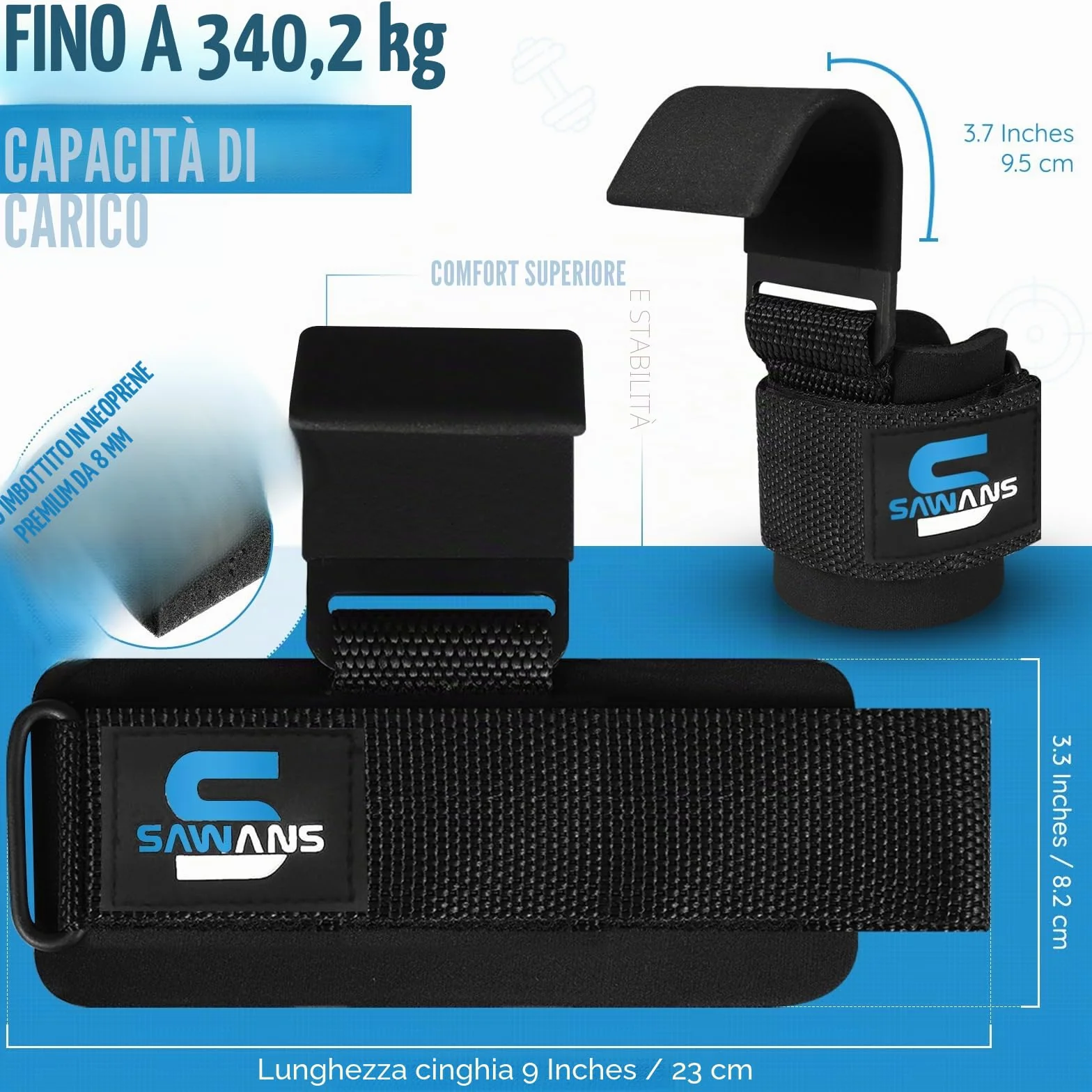 Supporto per il polso con chiusura a strappo per sollevamento pesi