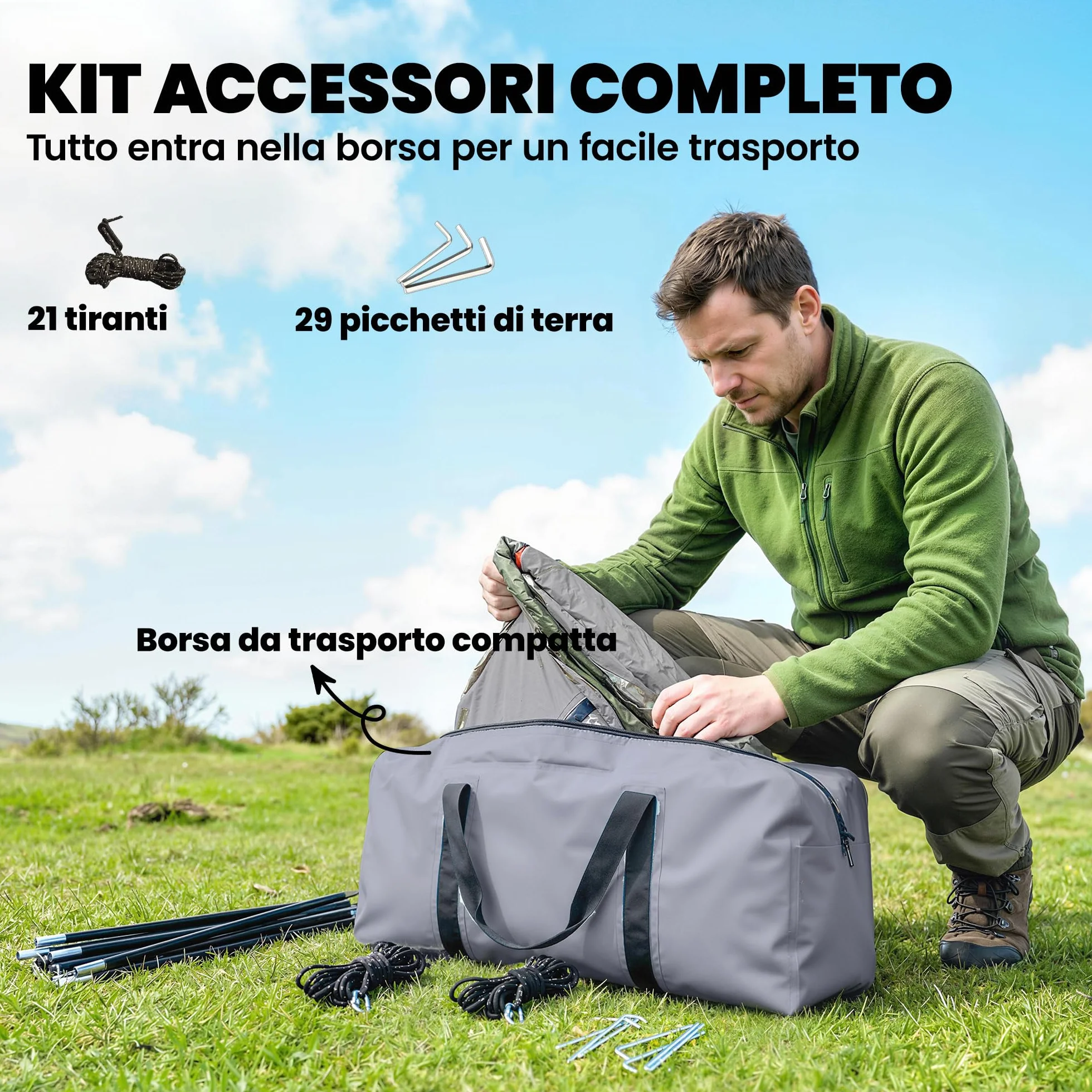 Outsunny Tenda Campeggio a Tunnel 5 Persone 196cm 2 Stanze Impermeabile 3000mm Verde Chiaro
