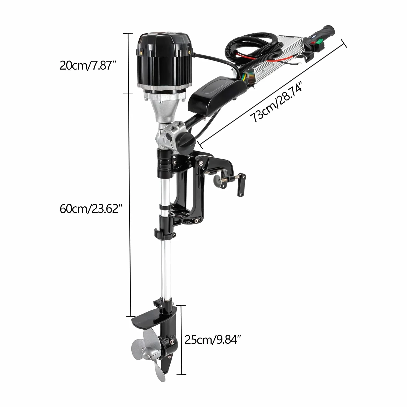 Motore elettrico fuoribordo 1000W 48V 5CV 12km/h eliche 3 pale regolabile 20-50cm per barche 2-4m