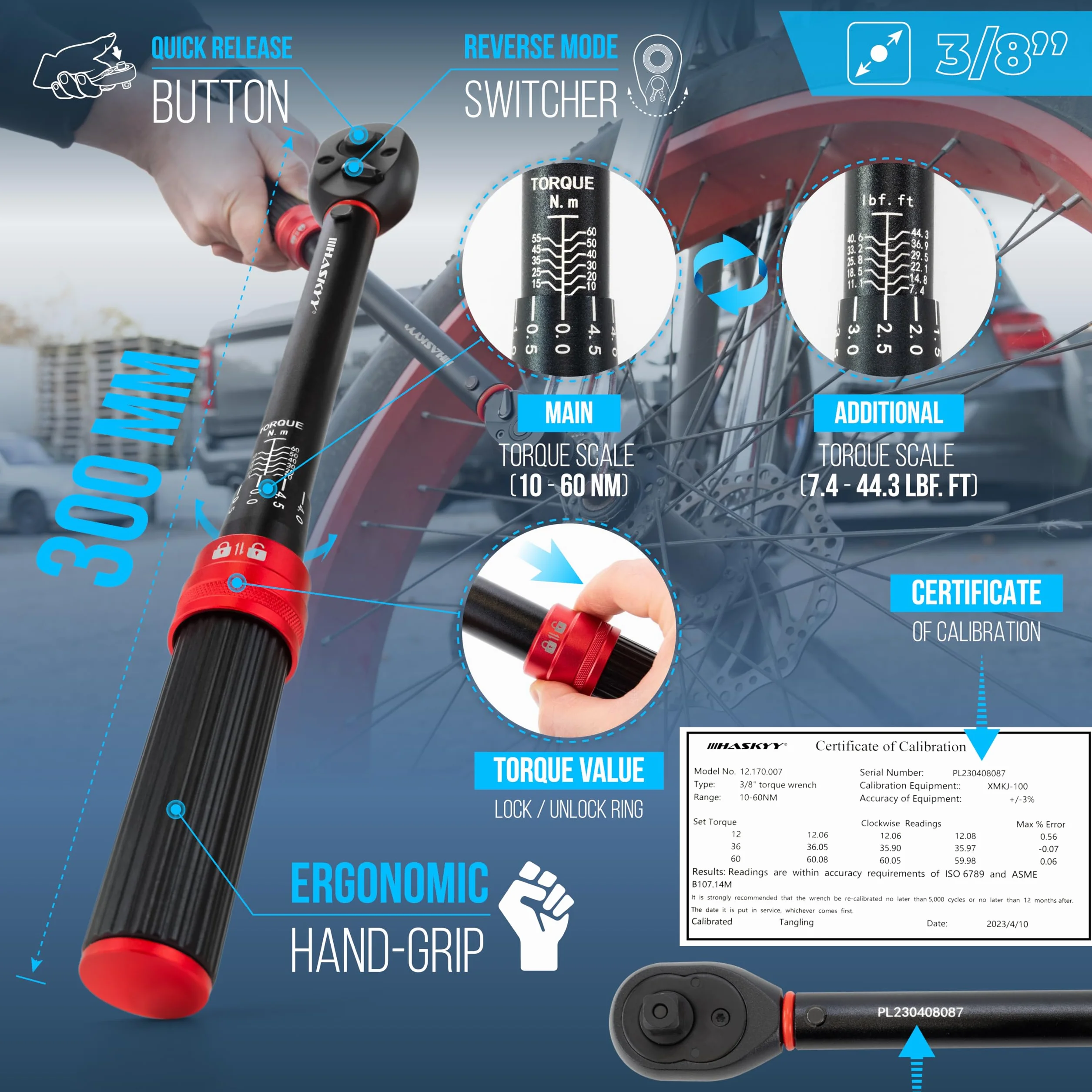 HASKYY Chiave dinamometrica 3/8" 10-60Nm per Moto Quad
