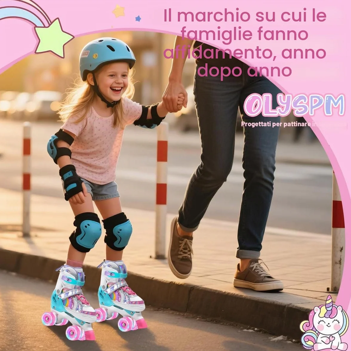 Pattini a rotelle Pattini bambina Regolabili Pattini a 4 Ruote,patini bambini 4 ruote luminosi per ragazze e ragazzi