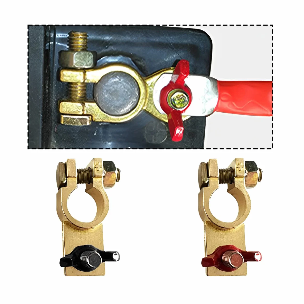 CGEAMDY Morsetti per Batteria in Rame, Morsetti per Batteria Terminali Morsetti Di Batteria, Connettori Morsetto Positivo E Negativo, Per Autoper Moto, Furgoni, Camion, Veicoli, Barche, Marine