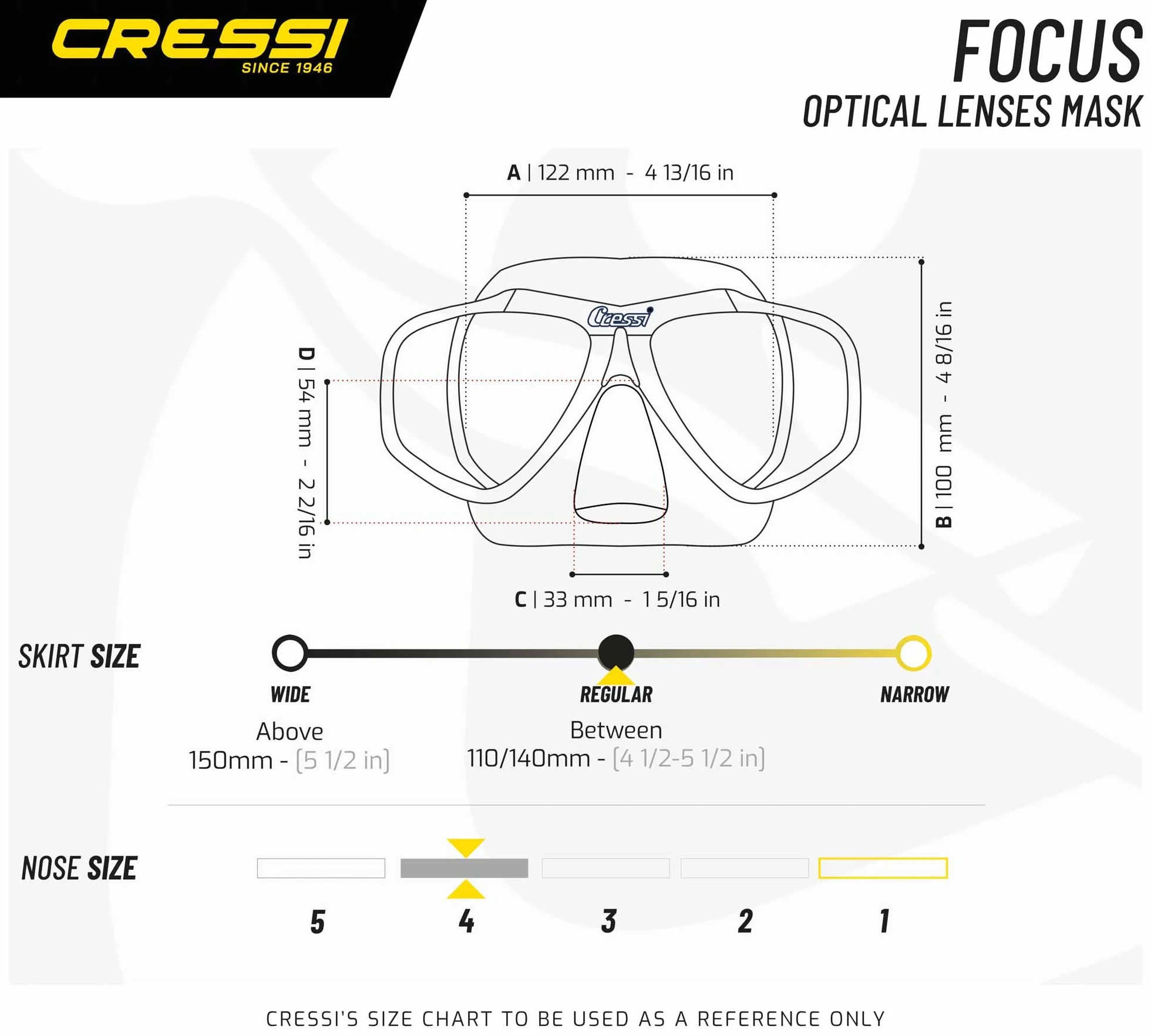 CRESSI Focus Mask Maschera Snorkeling Immersioni Subacquei Regolabile