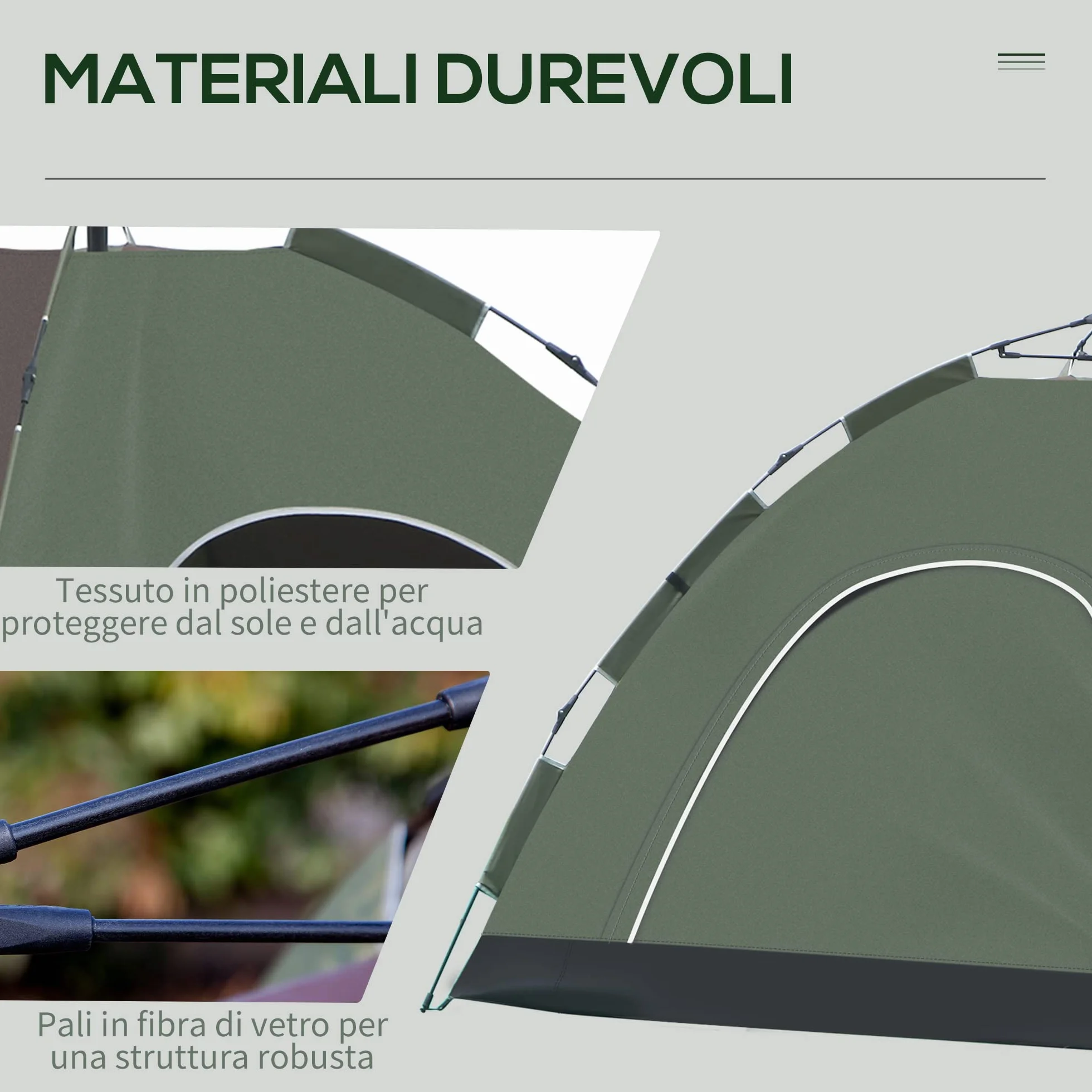 Outsunny Tenda da Spiaggia Pop-Up 4 Posti Protezione UV 210x210x135 cm