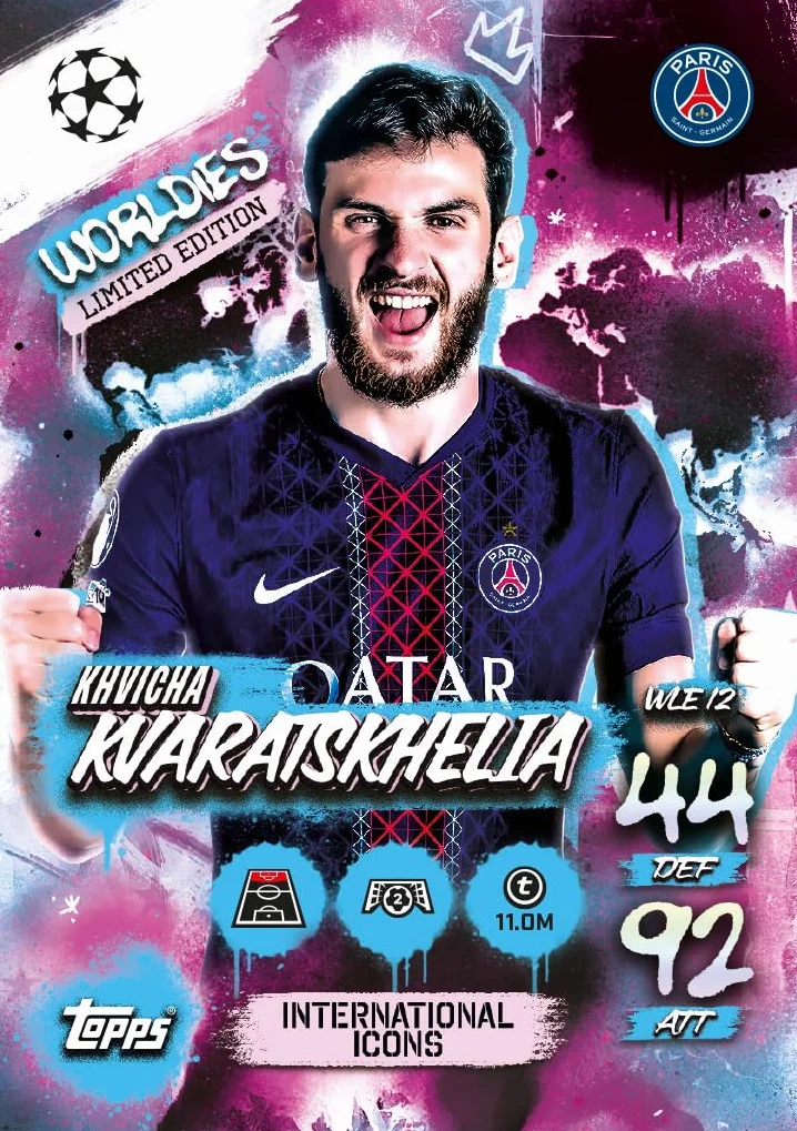Topps UCC Match Attax 2025/26 Mini Tin International Icons 28 carte Match Attax Plus Star Boy LE carte Worldies