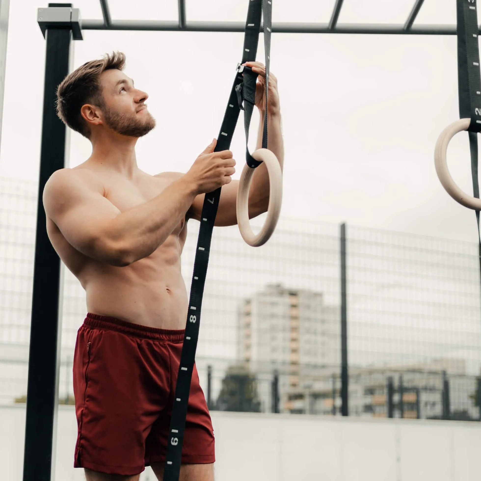 GORNATION Anelli per Calisthenics in Legno, Anelli Olimpici da Ginnastica con Cinghie Regolabili e Sacca
