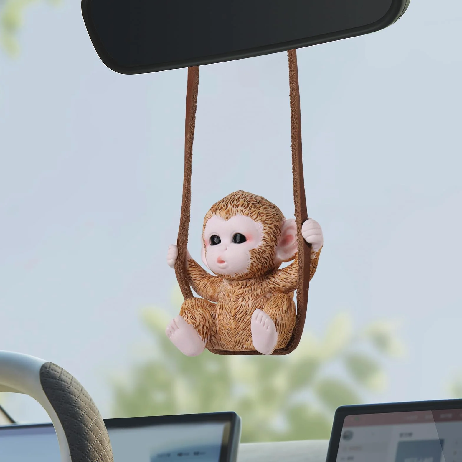 Ornamento da appendere all'auto a forma di scimmia, grazioso ciondolo per specchietto retrovisore oscillante, decorazione in resina per interni auto, regalo divertente per gli amanti delle