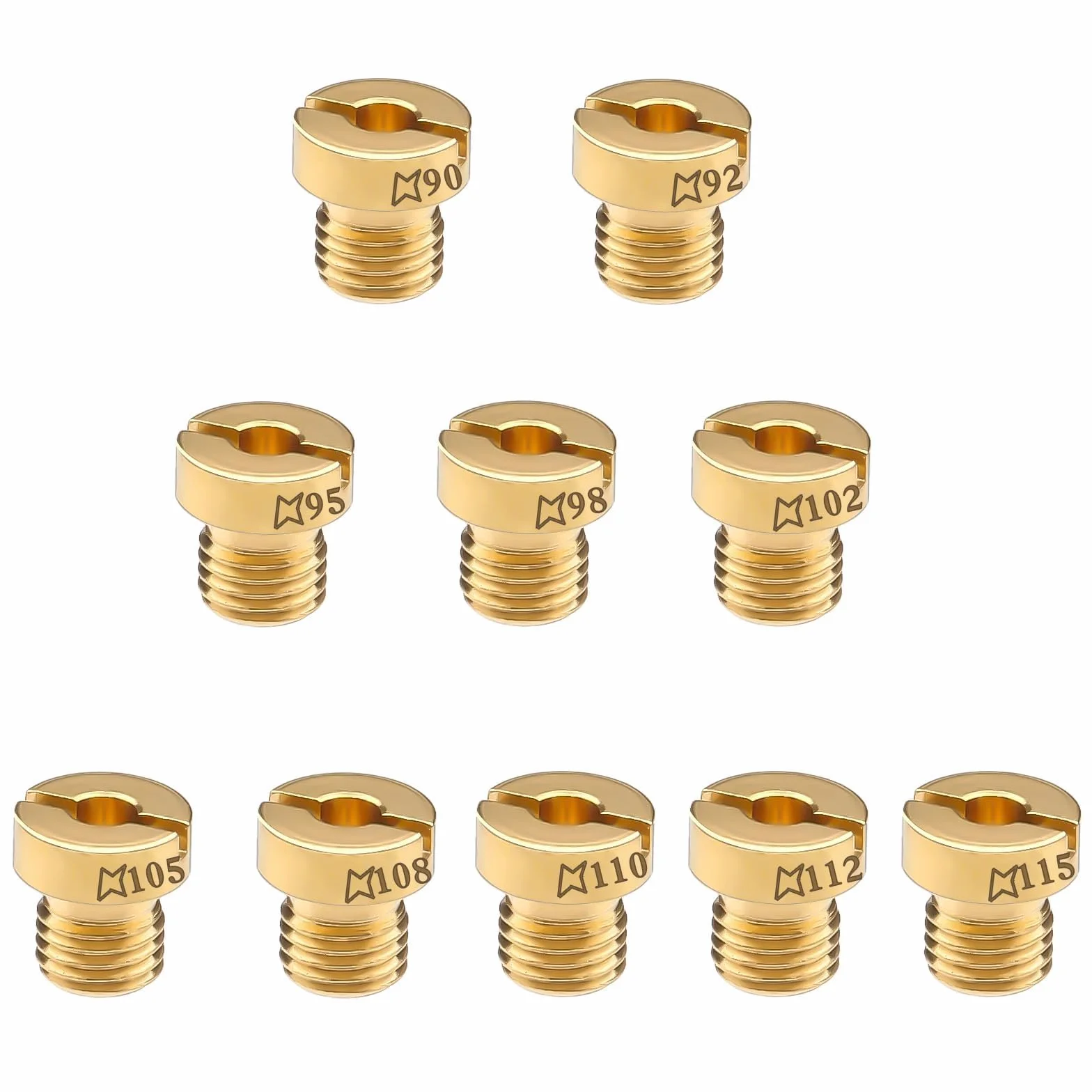 10 Pezzi Getti Carburatore Massimo M6 90-115mm per Dellorto PHBG 12 e 17.5 VHBT Ugelli Carburatore di Taglia 90, 92, 95, 98, 102, 105, 108, 110, 112, 115 per Motori Moto,Scooter Sotto