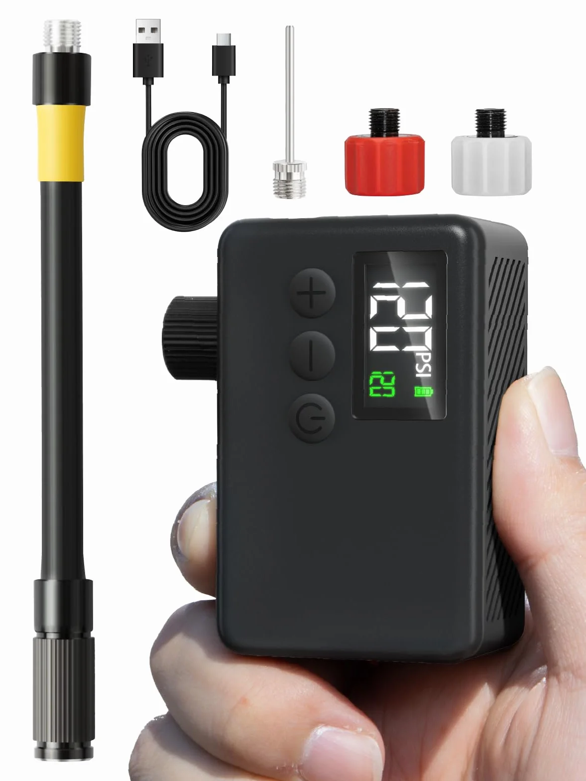 GPUTEK Pompa Elettrica per Bicicletta 120 Psi Portatile con Manometro Digitale per Valvole Presta e Schrader