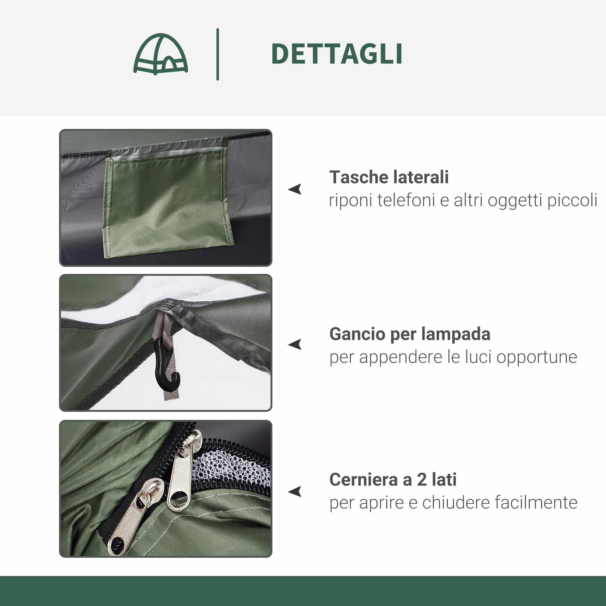 Outsunny Tenda da Campeggio 2 Posti a Igloo con Zanzariera e Sacca di Trasporto, Verde