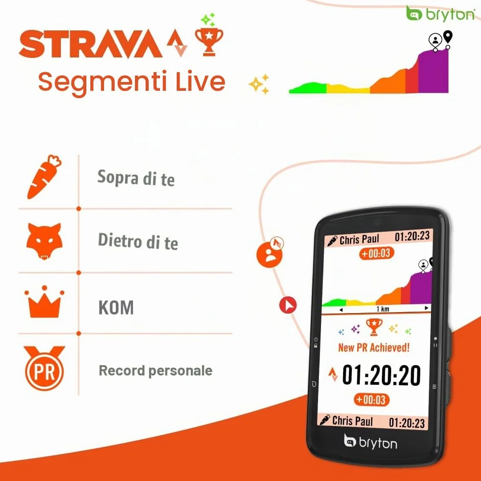 Bryton Rider S810 Ciclocomputer GPS 3.5" 2.5D 50h batteria mappa Europa offline ANT+/BLE sensori inclusi