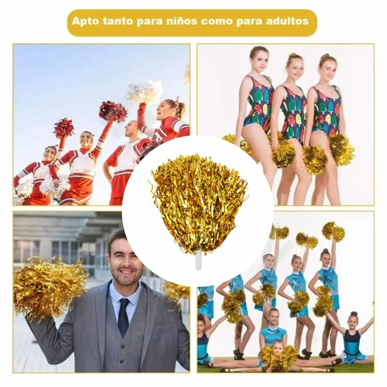 24 PON PON Metallici da Cheerleader per Bambini, Morbidi Fogli da 12 Pollici, Feste Sportive