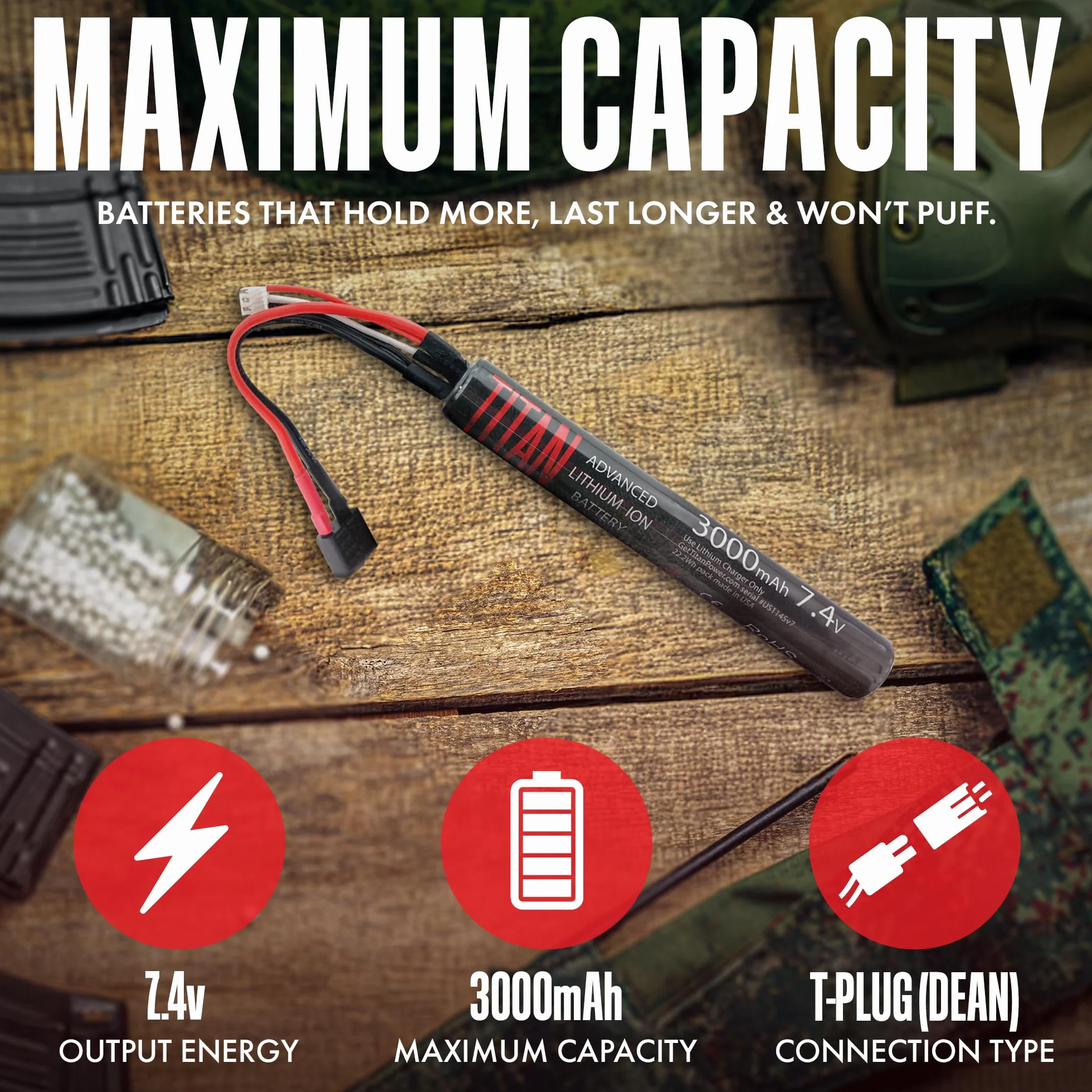 TITAN 3000mAh 11.1V Stick Tamiya Batterie Professionali Softair