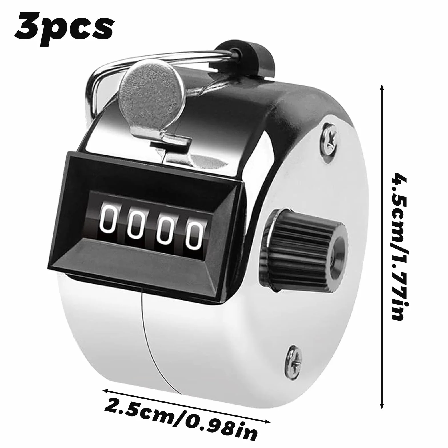 ACTOYS Contatore Manuale 4 Cifre 3 Pezzi Argento - Contapassi Clicker per Allenare, Lavorare a Maglia, Marcare Golf, Contare Persone