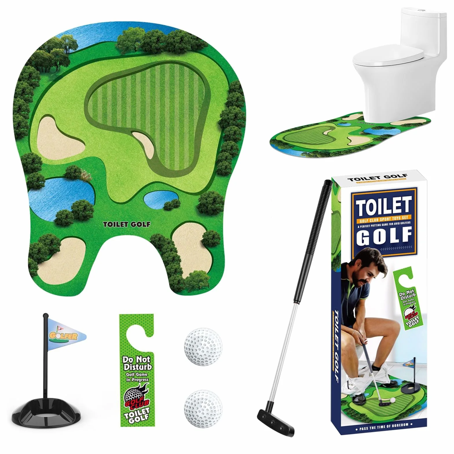 Mini Golf Set Regalo con Mazze Scalabili, Tappetino da Putting, 2 Palline e Gancio per Porta