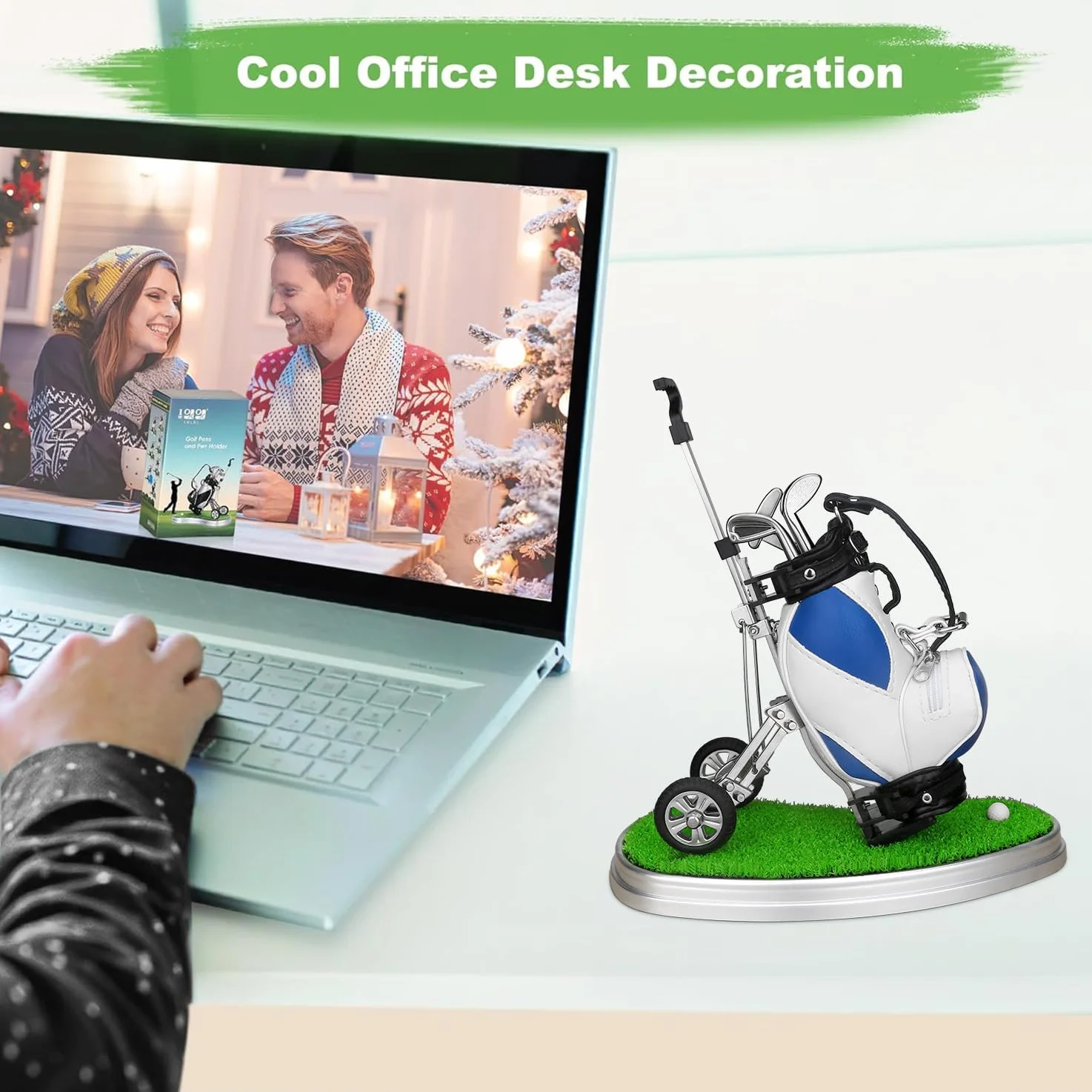 Porta Penne da Golf 3 Pezzi - Set Desk Decor - Regali Souvenir Uomini - Blu Bianco