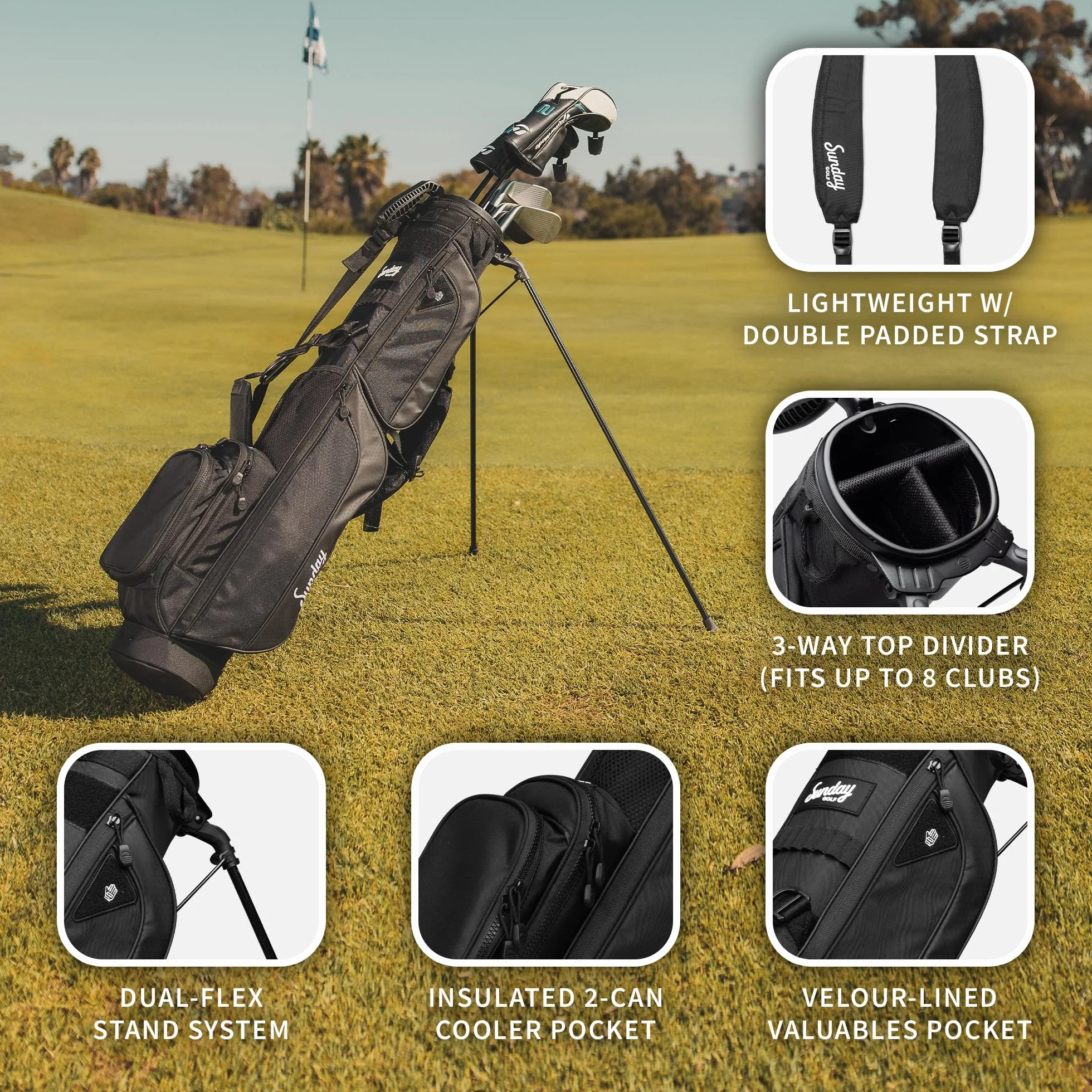 Sunday Golf Borsa Loma XL Leggera Tracolla Supporto Golf Pitch n Putt 1,5 kg