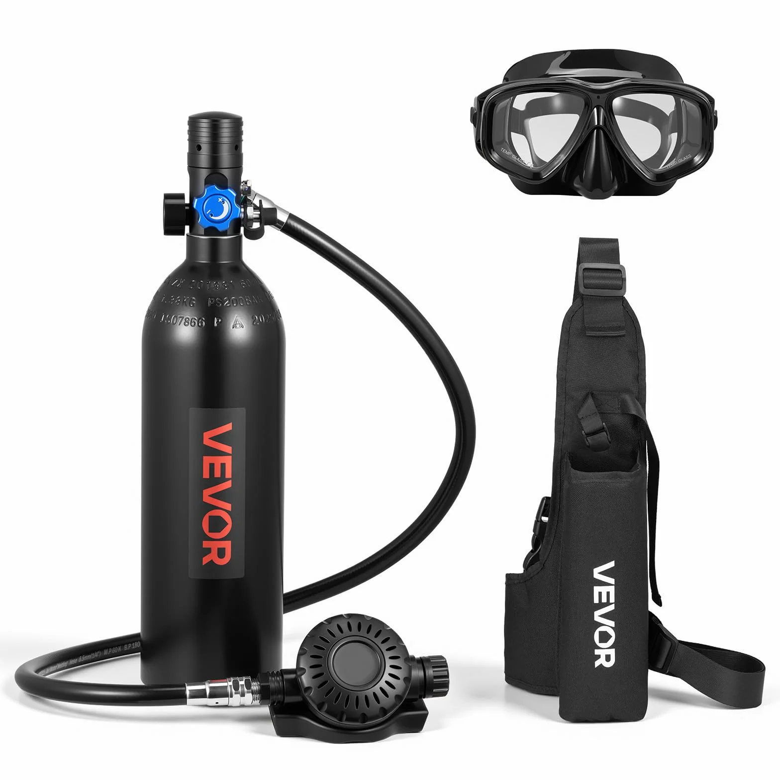VEVOR Mini Bombola Subacquea Portatile 1L Aria Compressa con Borsa e Maschera, Autonomia 20 Minuti