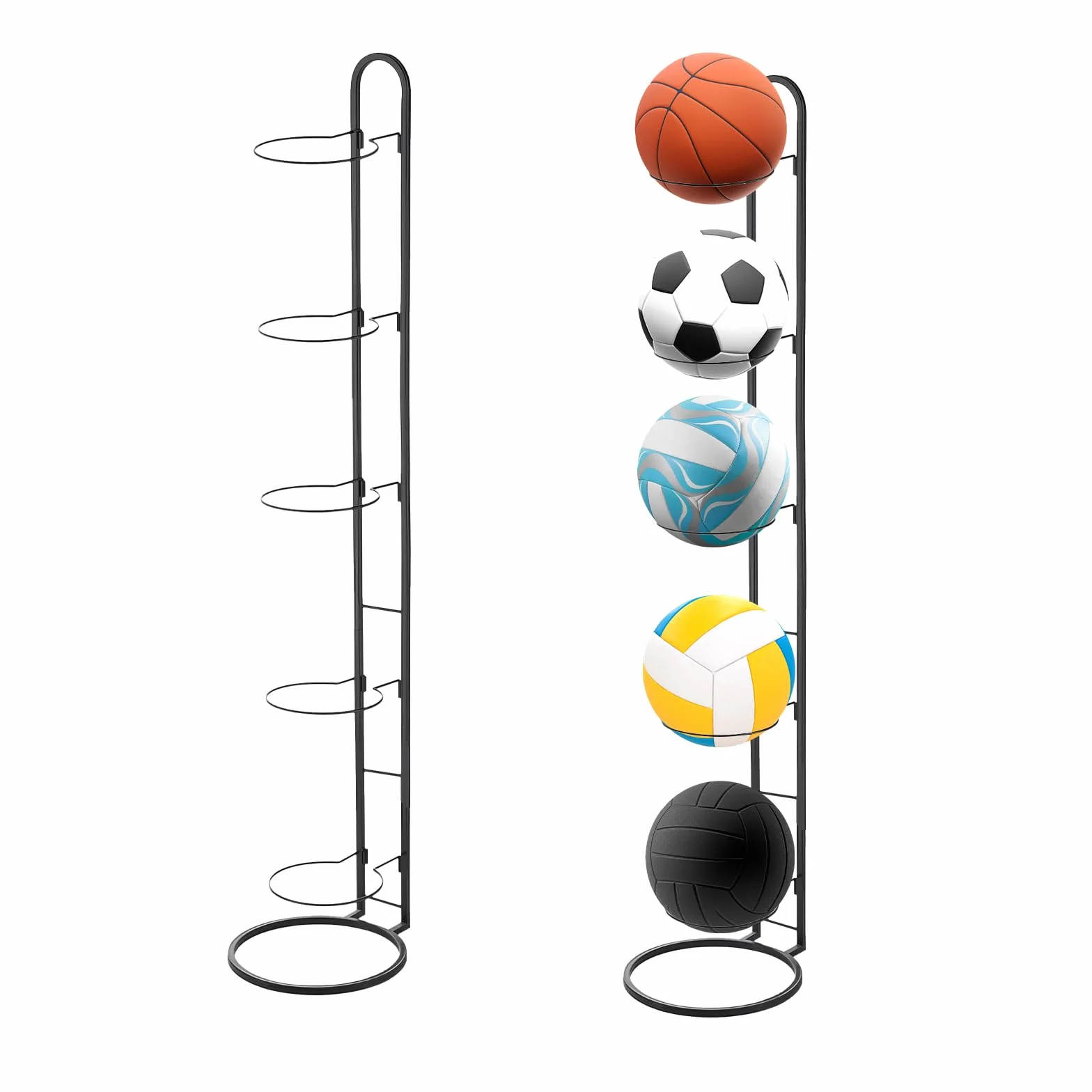 Porta Palloni da Basket 5 Livelli, Rastrelliera Verticale per Pallacanestro, Calcio e Pallavolo