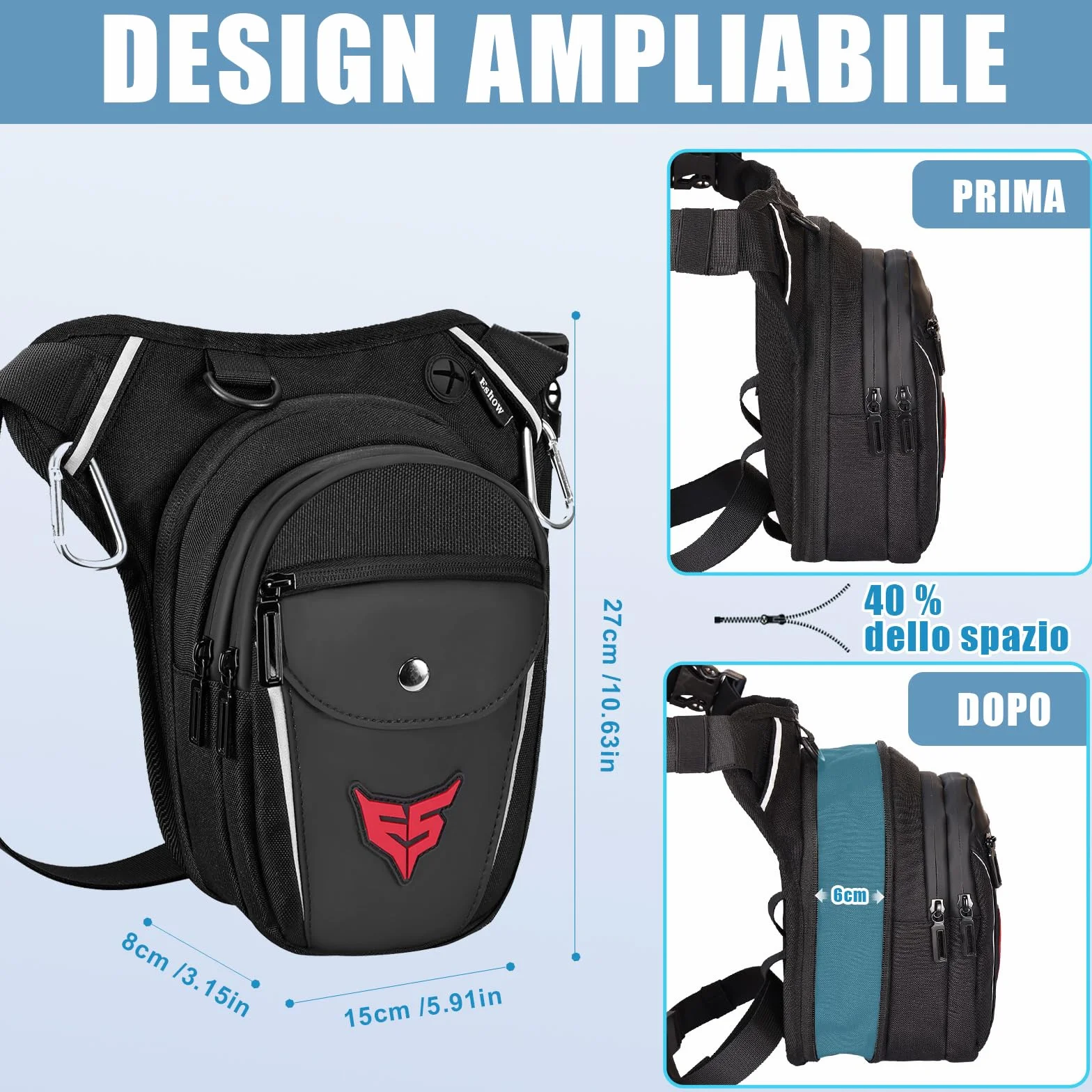 Eshow Marsupio da Gamba Moto Borsa Cosciale Espandibile con Fibbia Borraccia Striscia Riflettente per Trekking Ciclismo Viaggio