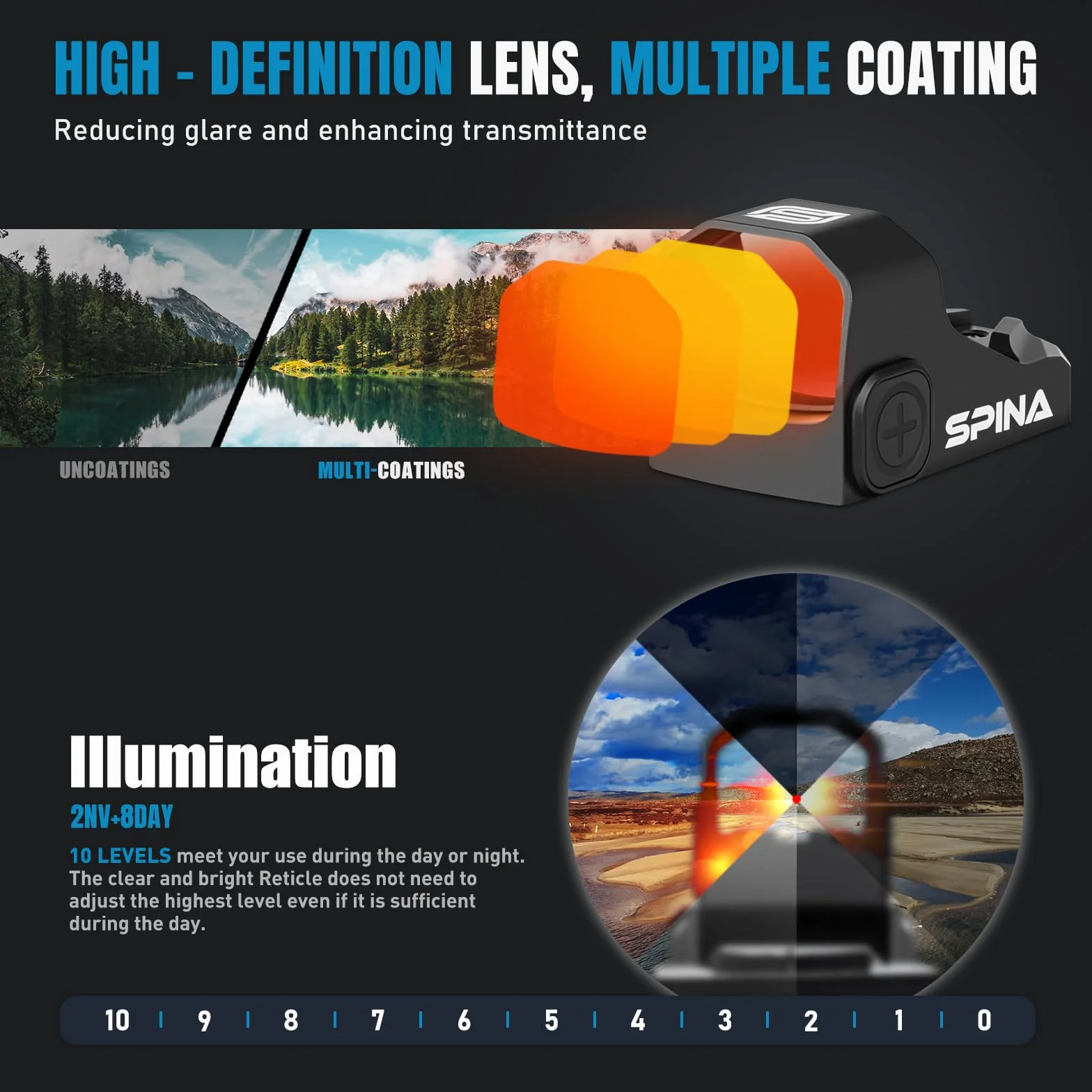 SPINA OPTICS LH-30 Mirino a Punto Rosso Red Dot Sight 3 MOA Shake Awake RMSC