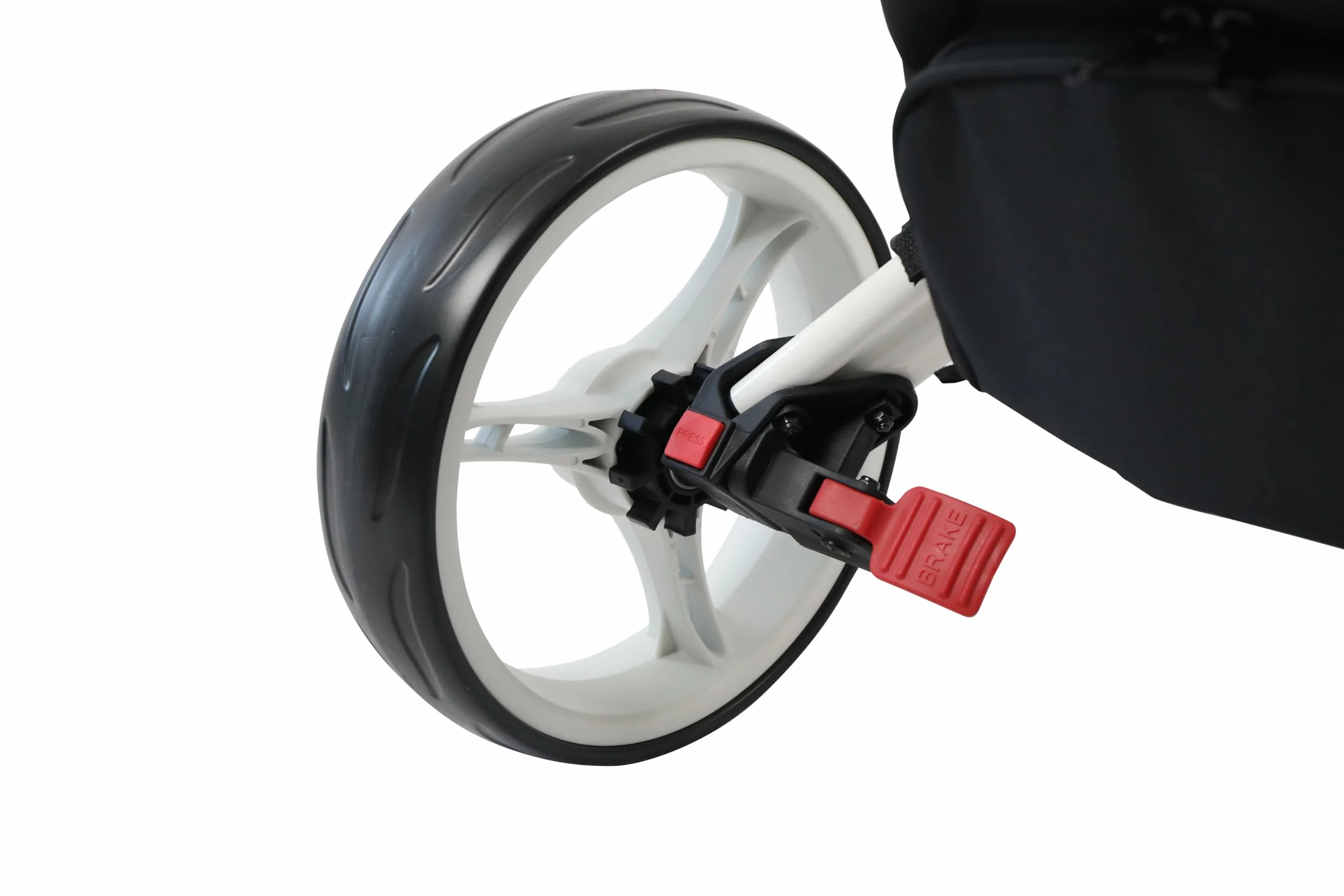 Newfly Carrello da golf 3 ruote pieghevole ultraleggero con freno a pedale bianco