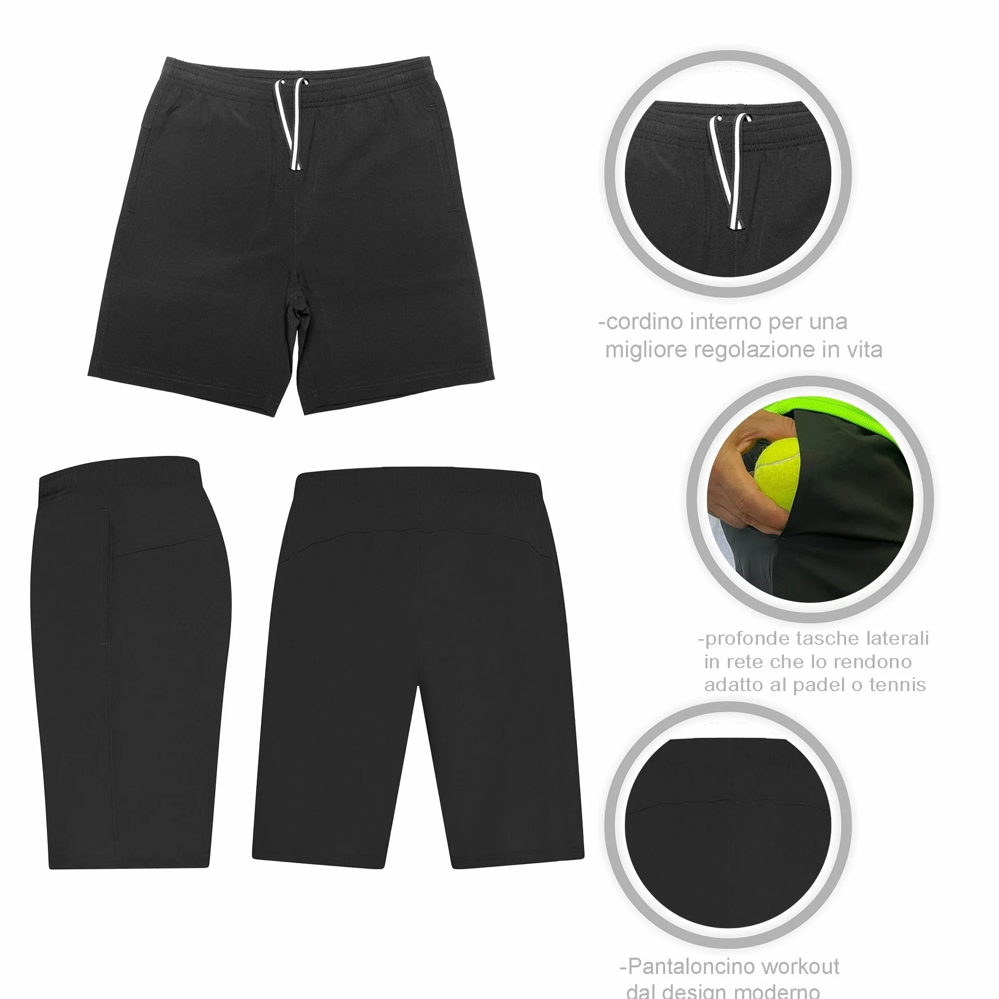 Completo Padel Uomo Traspirante con Tasche, Abbigliamento Padel Made In Italy
