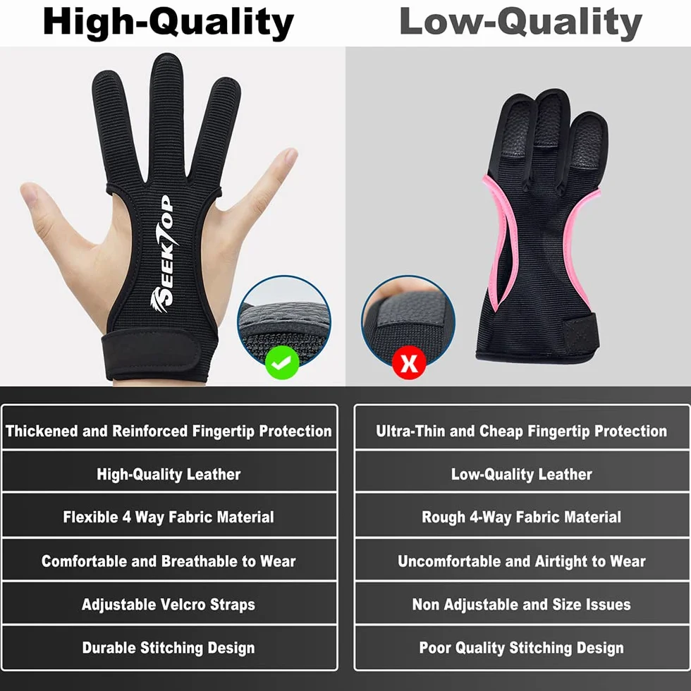 Seektop Archery Glove Three Finger Leather Shooting Gloves for Youth Adult