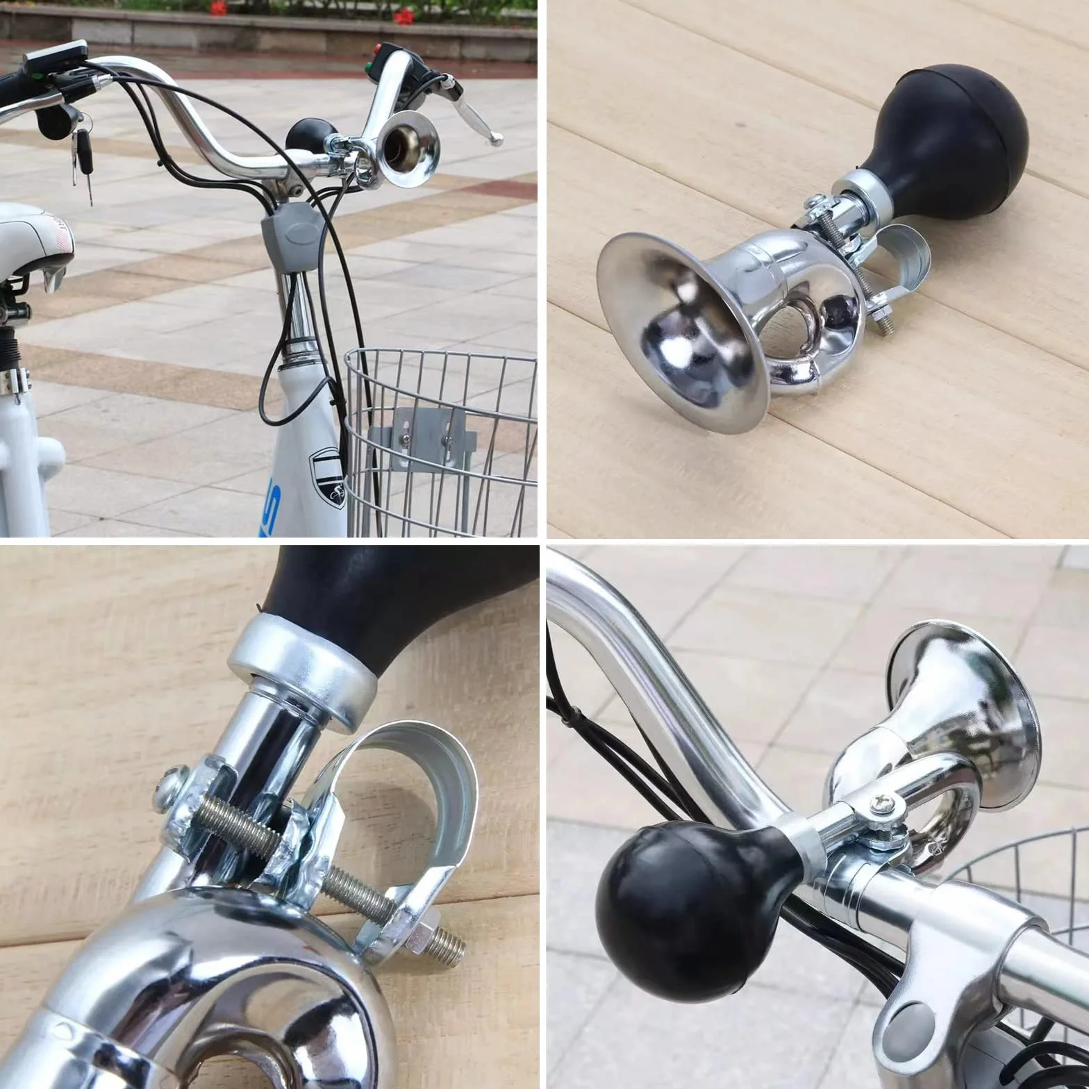 Clacson per bicicletta in metallo con morsetto regolabile, tromba classica