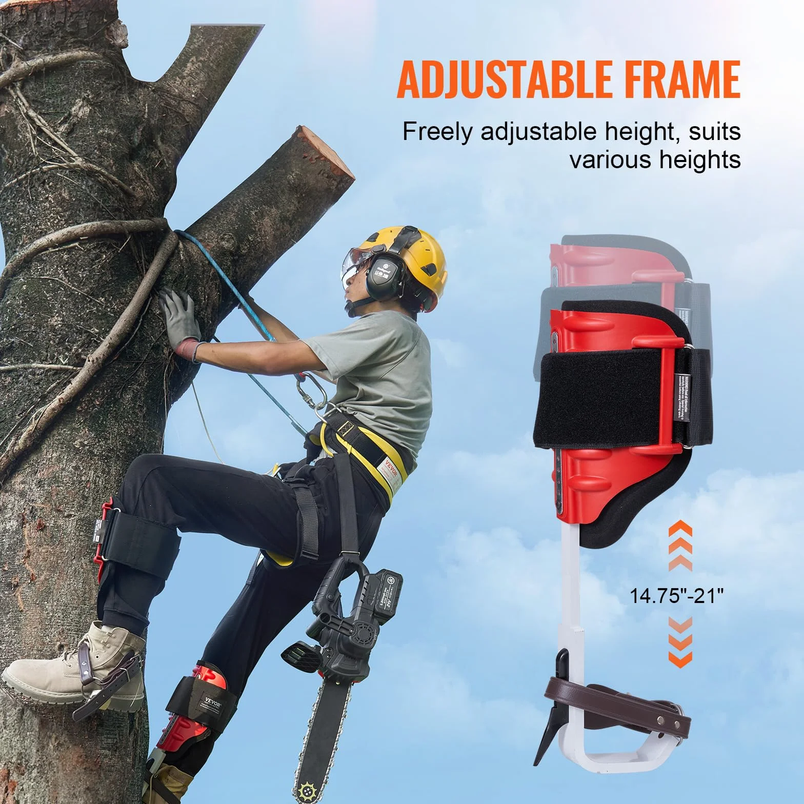 VEVOR 1 paio di punte per arrampicata su alberi regolabili, capacità di carico 158,8 kg, attrezzatura per arboricoltori