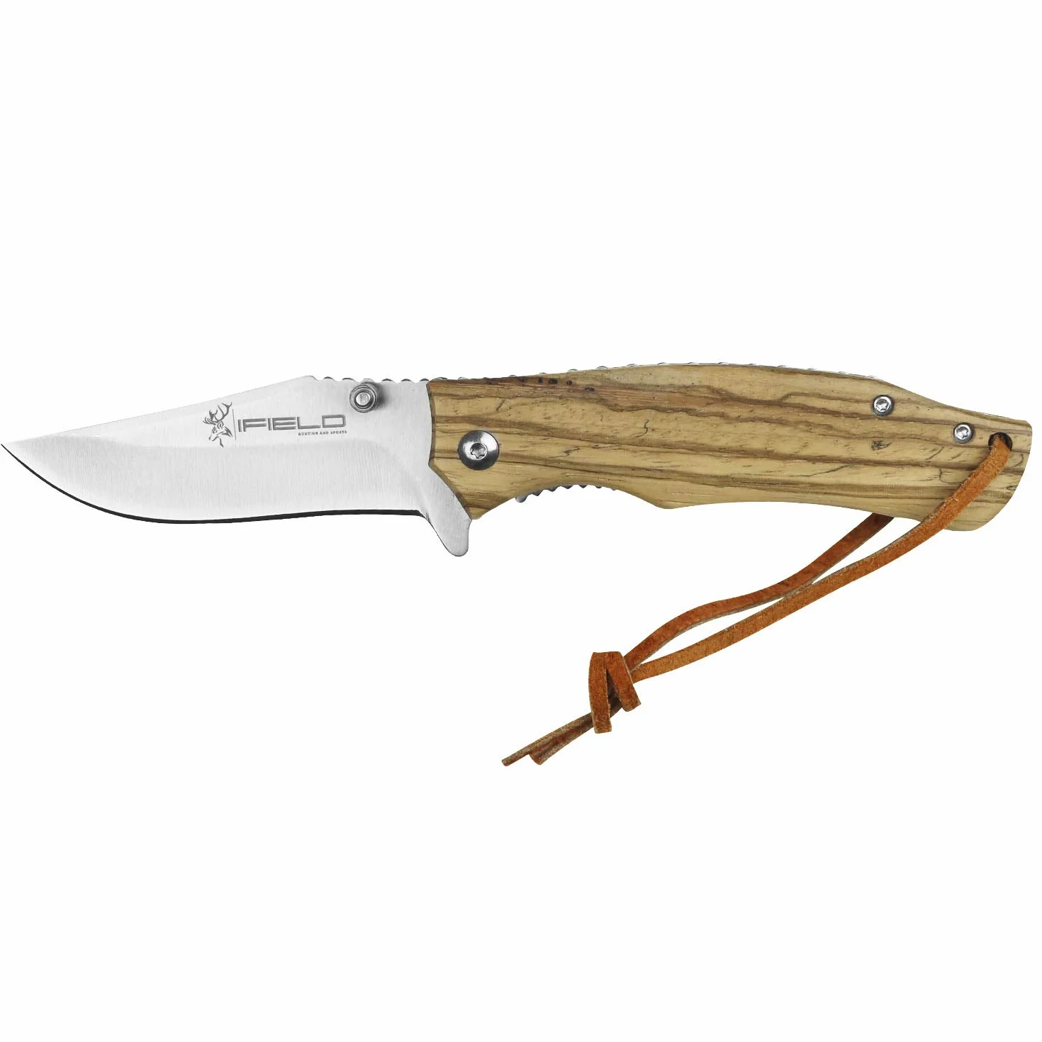 iFIELD EL29040 Coltello da caccia pieghevole Bushcraft Sopravvivenza Escursionismo Campeggio, lama in acciaio inox con manico in legno Zebra, Made in Albacete (Spagna)