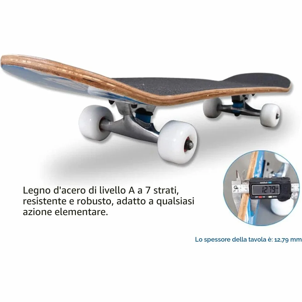 skateboard per evoluzioni da adulti, per principianti, regalo di compleanno, per adolescenti, ragazze, ragazzi e adulti, Tutto nero